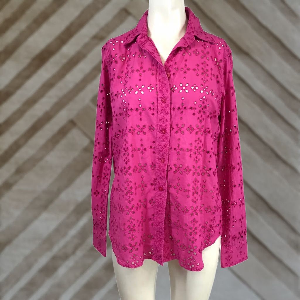 Ralph Lauren Lauren Ralph Lauren Cotton Button Down Shirt M Magenta Pink Eyelet Embroidery Size M / US 6-8 / IT 42-44 - 1 Thumbnail