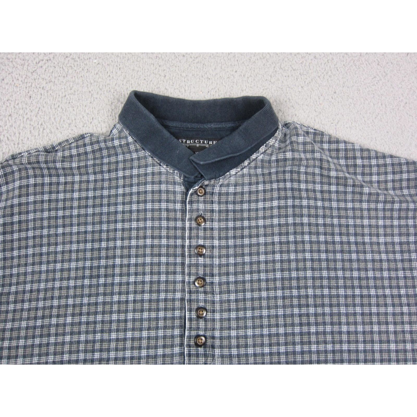Vintage VINTAGE Structure Polo Shirt Mens XL Blue Checkered Cotton 90s Shirt Size US XL / EU 56 / 4 - 2 Thumbnail