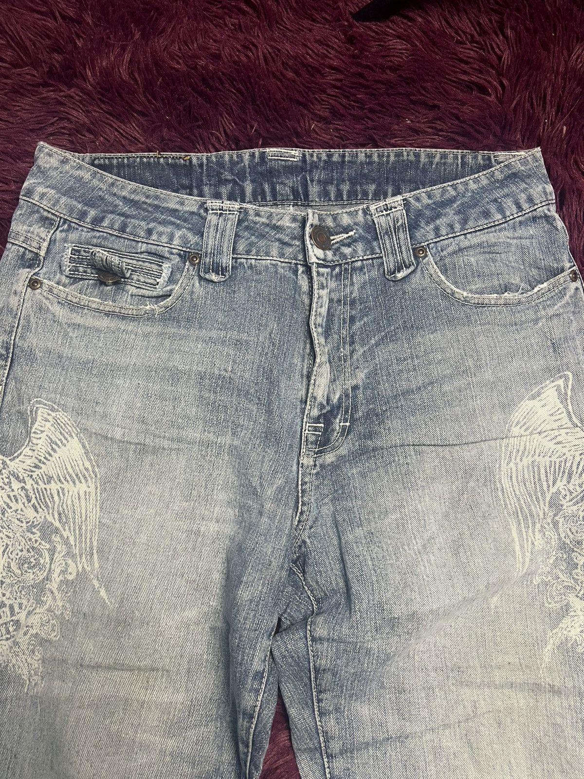 Japanese Brand Y2K Winged Skull Graphic Jeans Japanese Streetwear Denim(45) Size US 33 - 3 Thumbnail