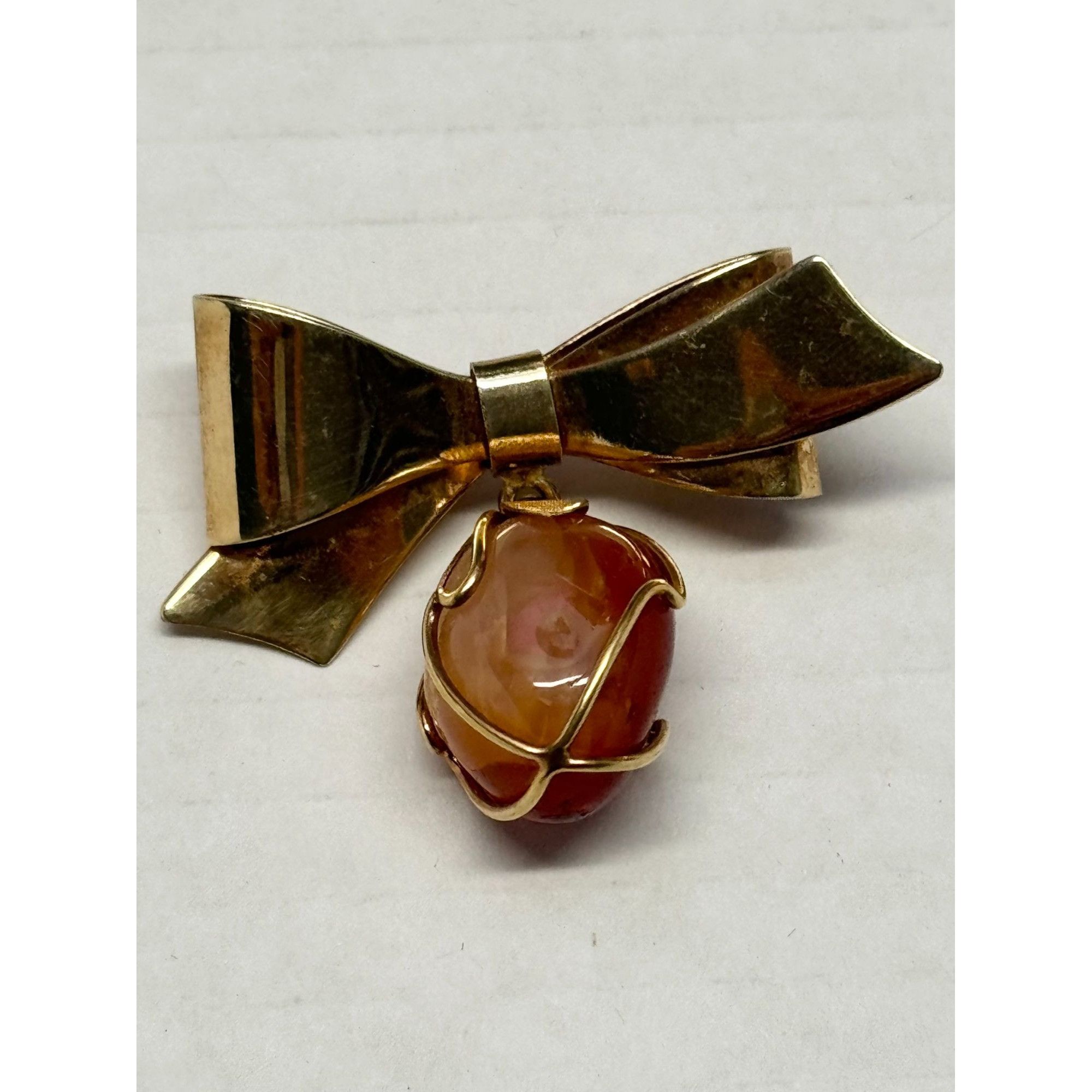 Vintage Vintage Agate stone bow brooch pin Size ONE SIZE - 4 Thumbnail