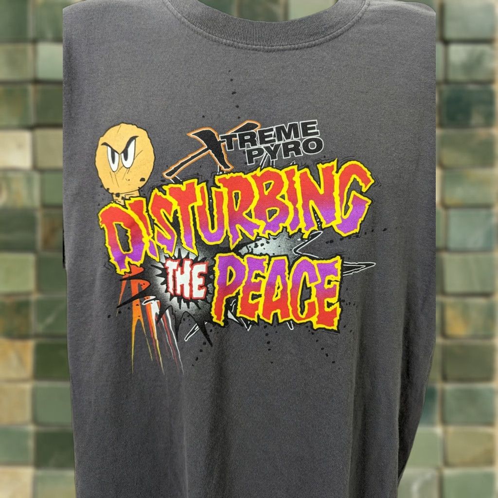 Vintage VINTAGE 00s Y2K Xtreme Pyro Disturbing the Peace Gray Crewneck T-shirt Men L Short Sleeve Cotton Logo Pattern Solid Crew Neck Size US L / EU 52-54 / 3 - 1 Thumbnail