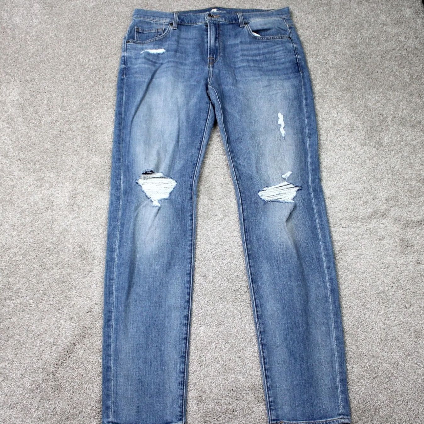 7 For All Mankind 7 For All Mankind Ryley Jeans Mens 33 Blue Distressed Cotton Stretch 34" inseam Size US 33 - 2 Thumbnail