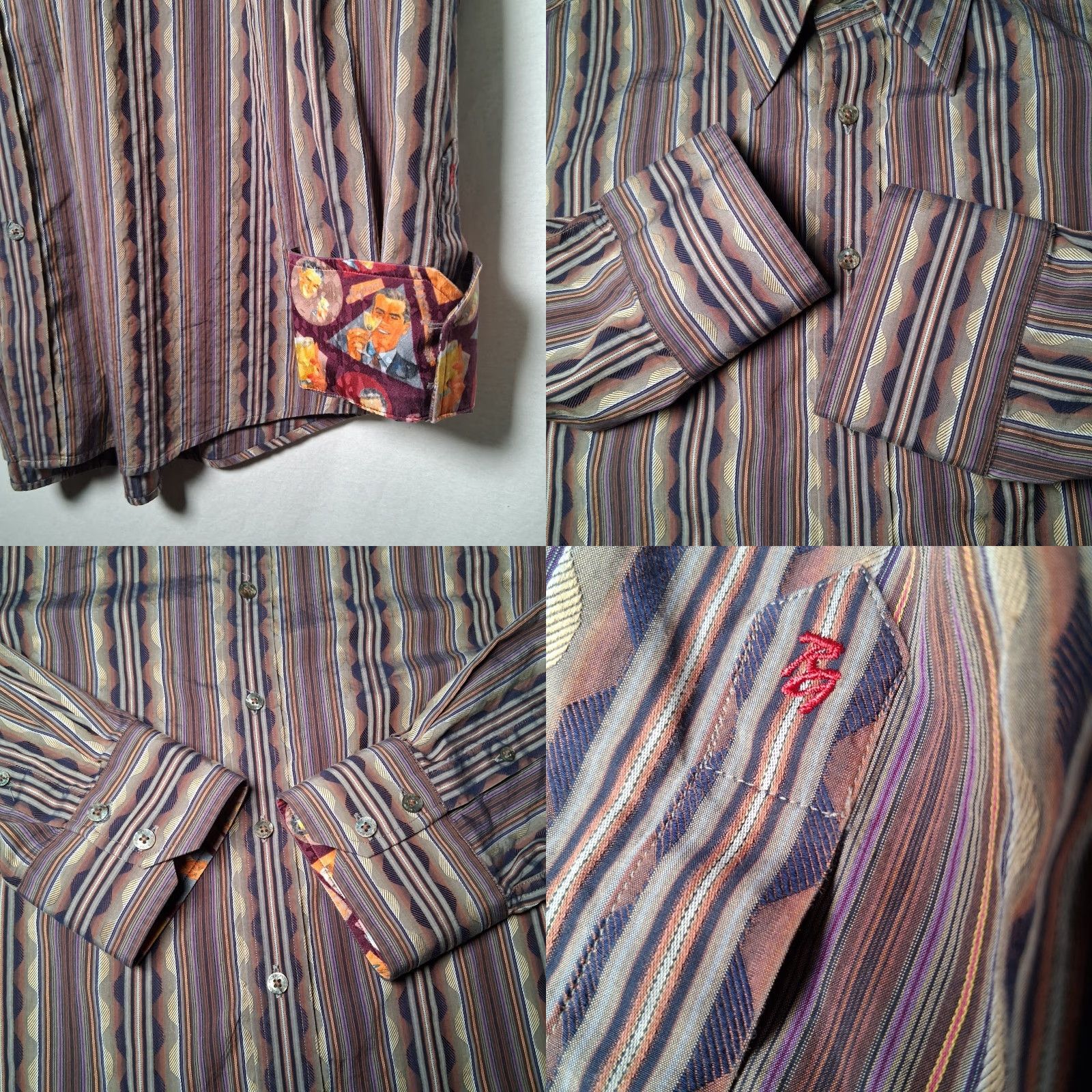 Robert Graham Robert Graham Shirt Men 2XL Purple Stripe Gin And Tonic Flip Cuff Artsy Abstract Size US XXL / EU 58 / 5 - 9 Thumbnail
