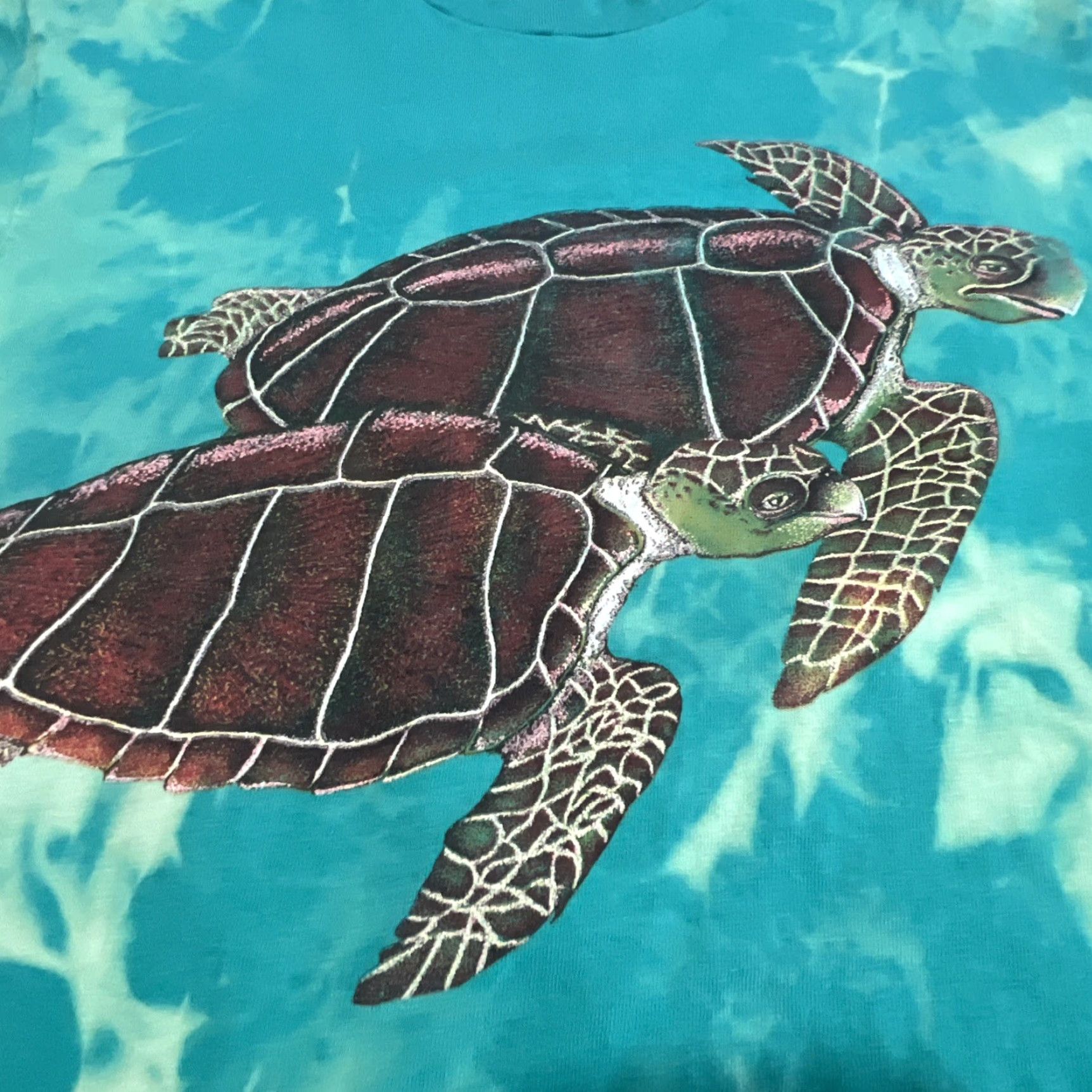 Vintage VINTAGE Sea Turtles Graphic Tee Shirt Men’s Medium Tie-Dyed Bleached Green 1990s Mens M Short Sleeve Cotton Size US M / EU 48-50 / 2 - 3 Thumbnail