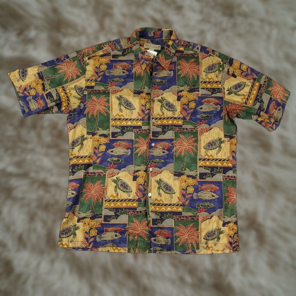 Tori Richard Tori Richard Shirt Mens Large Blue Beige Turtle Print Button Up Short Sleeve Size US L / EU 52-54 / 3 - 1 Thumbnail