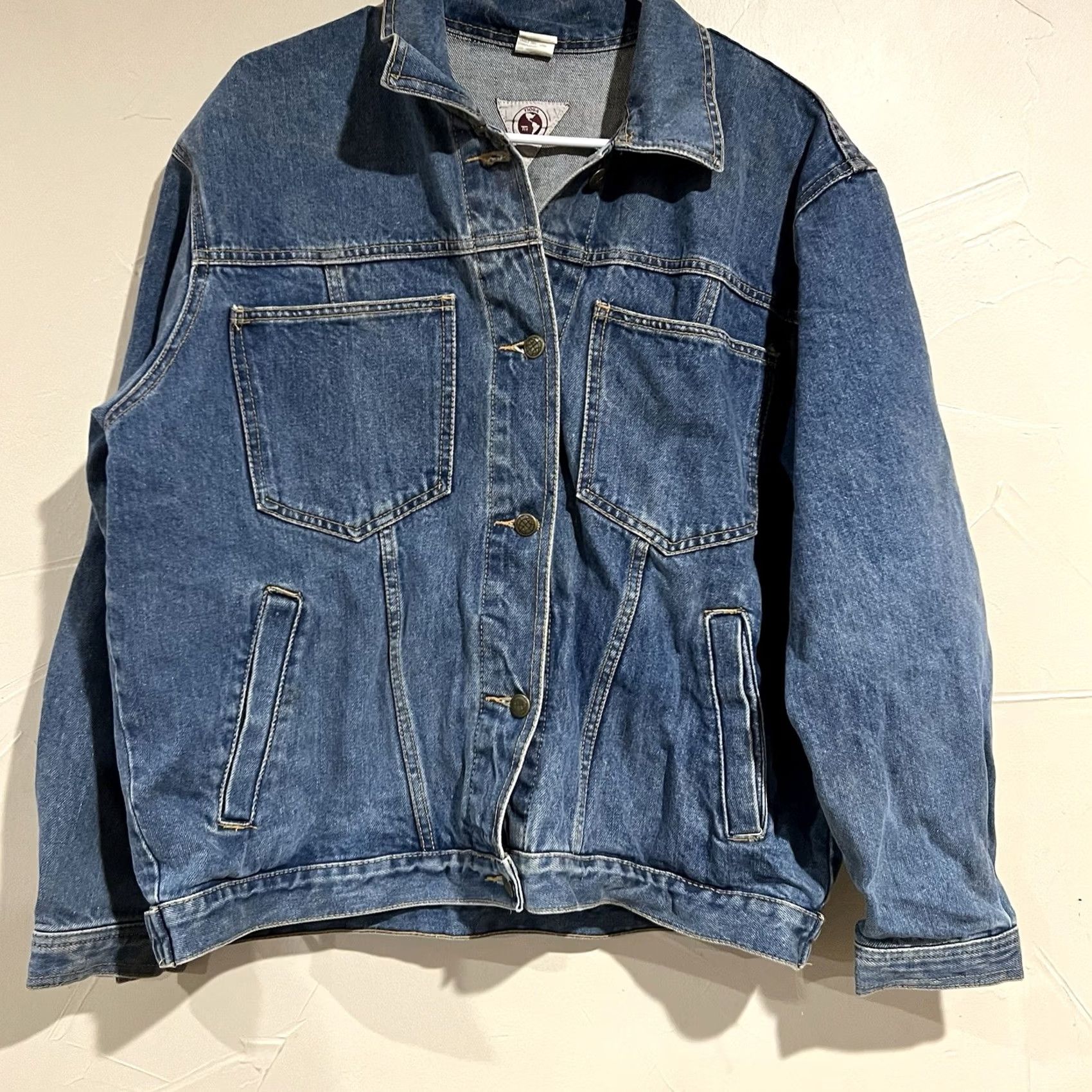 Toga VINTAGE 80s Avion De France Trucker Jean Jacket Unisex L Tioga Bomber Jacket Blue Adults Mens Womens Size 36" / US 14 / IT 50 - 3 Thumbnail