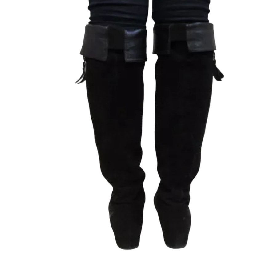 Stuart Weitzman Stuart Weitzman Over the Knee Black Leather Suede Boots 7.5 Size US 7.5 / IT 37.5 - 7 Thumbnail