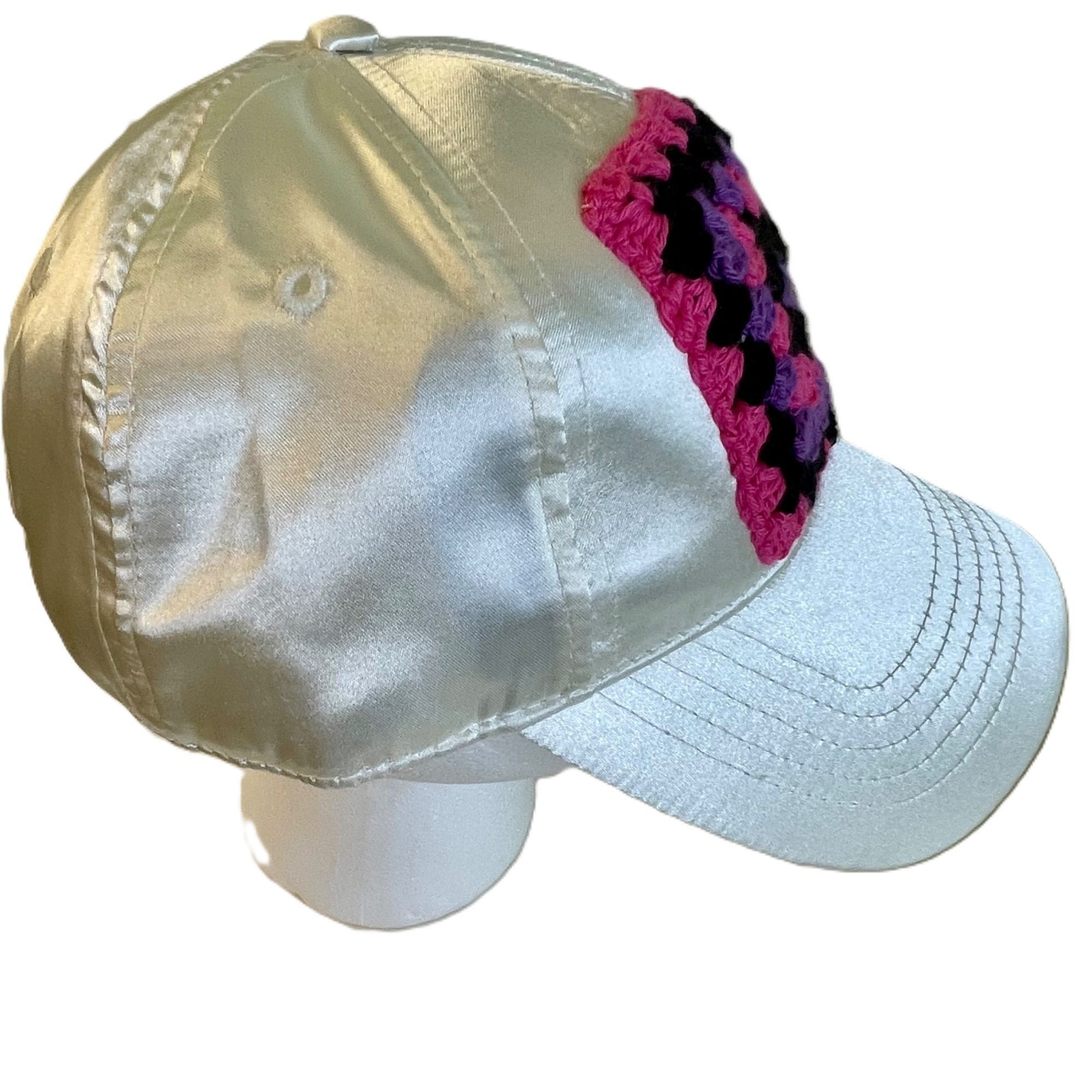 Handmade Crochet Granny Square Hat Ball Cap Cream Color Satin Adjusta Size ONE SIZE - 4 Thumbnail
