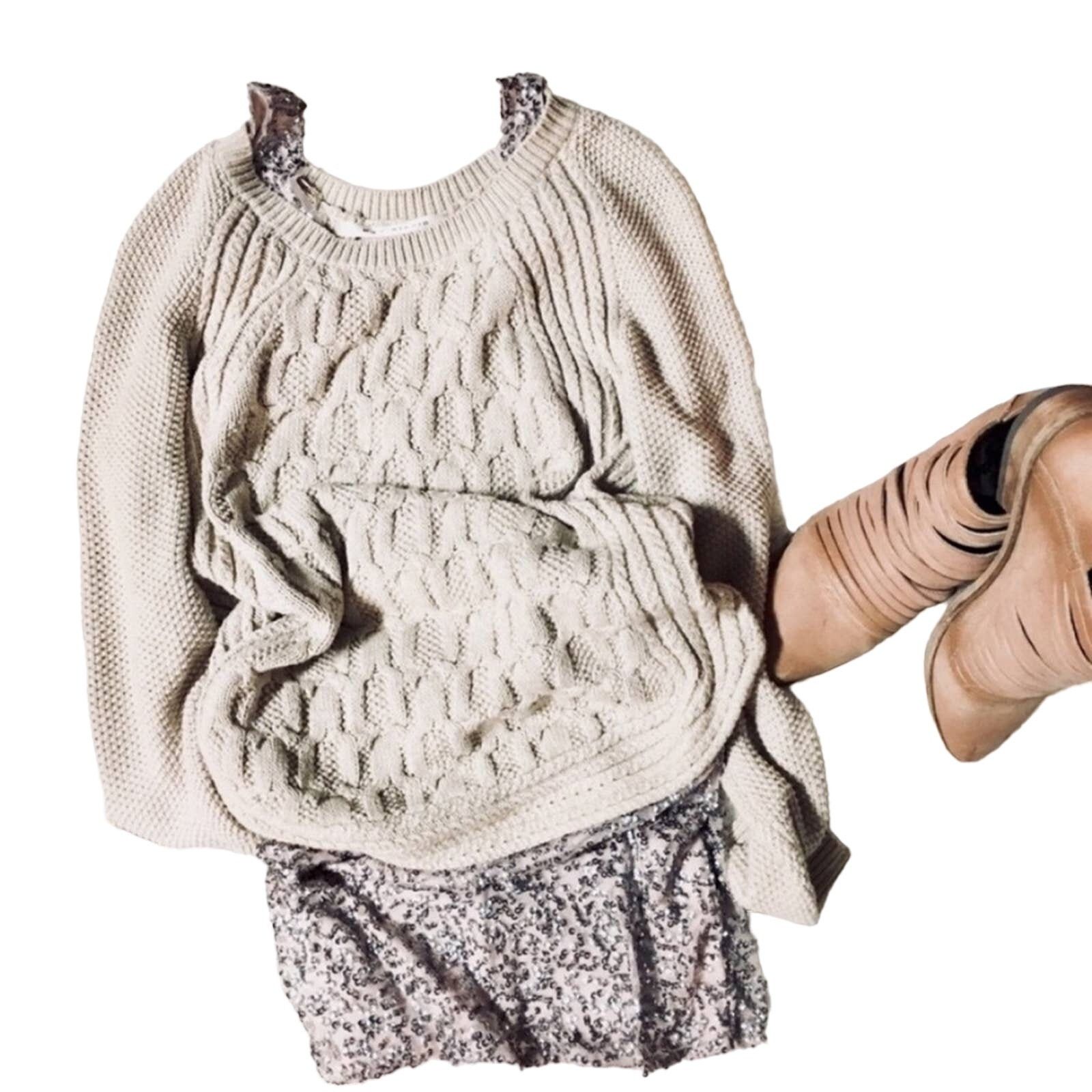 Nordstrom MAX STUDIO Cream Beige Chunky Cable Knit Pullover Sweater Size S / US 4 / IT 40 - 2 Thumbnail
