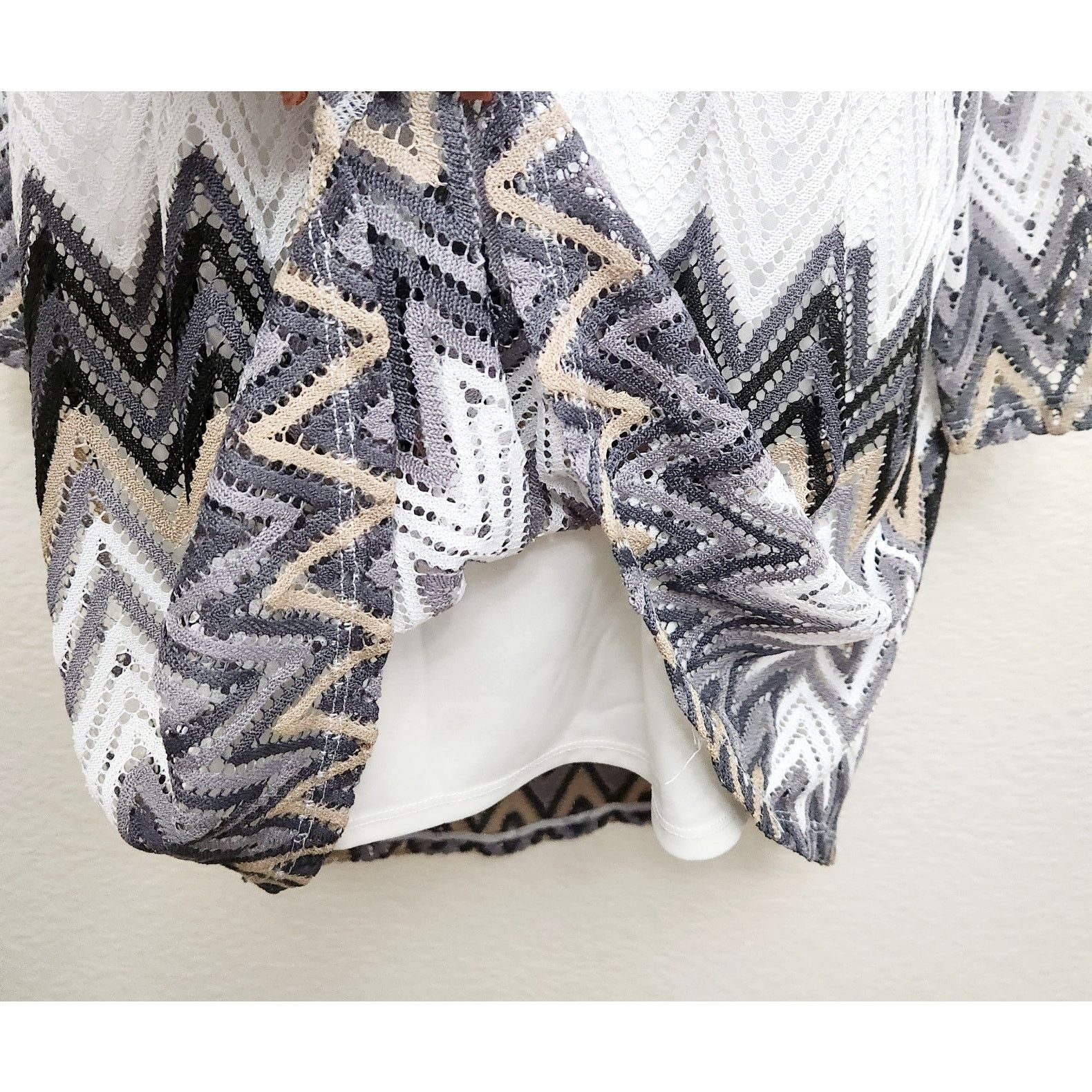 Other Tacera White Black Gray Tan Stripe Cold Shoulder Top 2X Plus Size XXL / US 16-18 / IT 52-54 - 3 Thumbnail