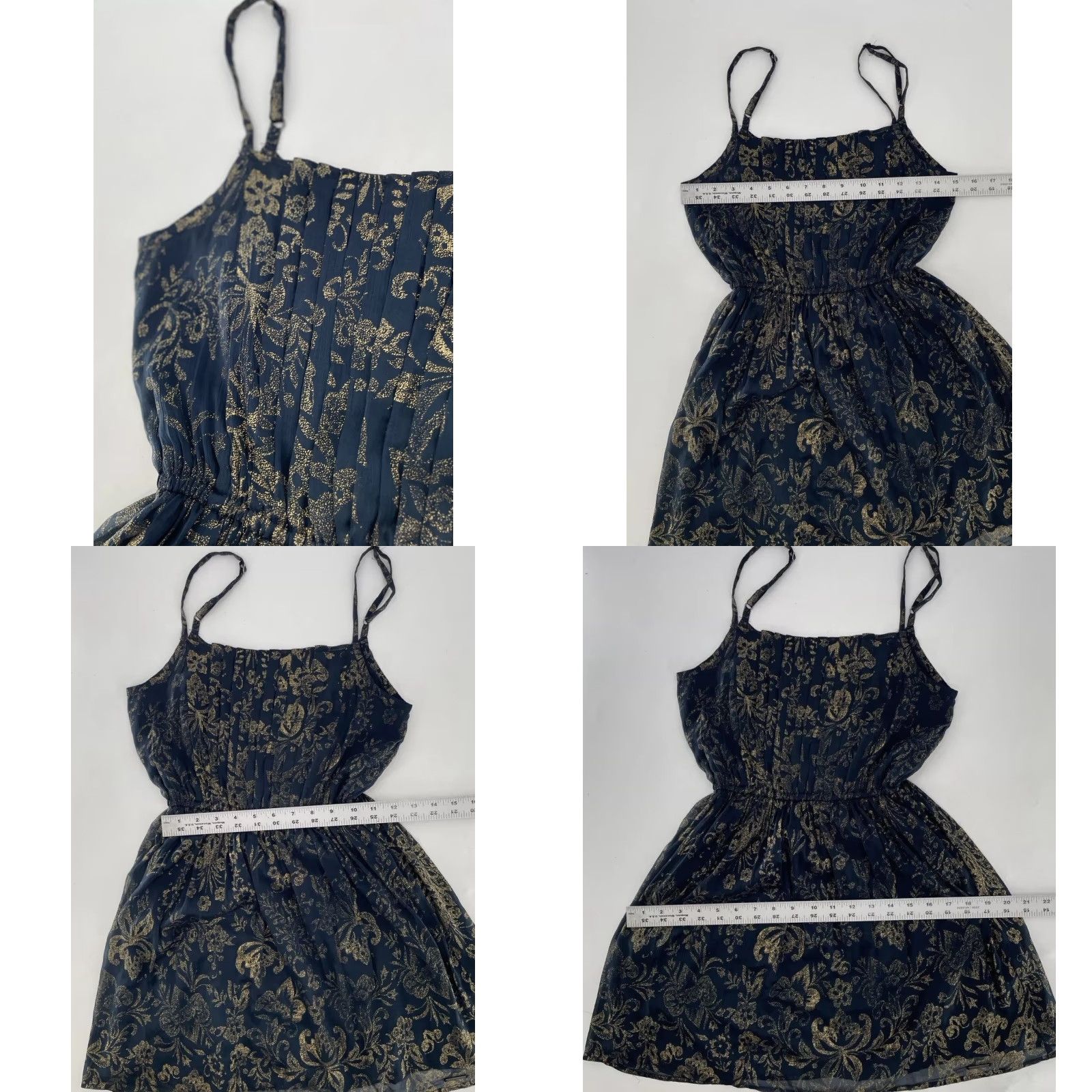 Abercrombie & Fitch Abercrombie & Fitch Women's Sundress Mini Spaghetti Strap Navy Gold Floral Size S XS-00? Size S / US 4 / IT 40 - 9 Thumbnail