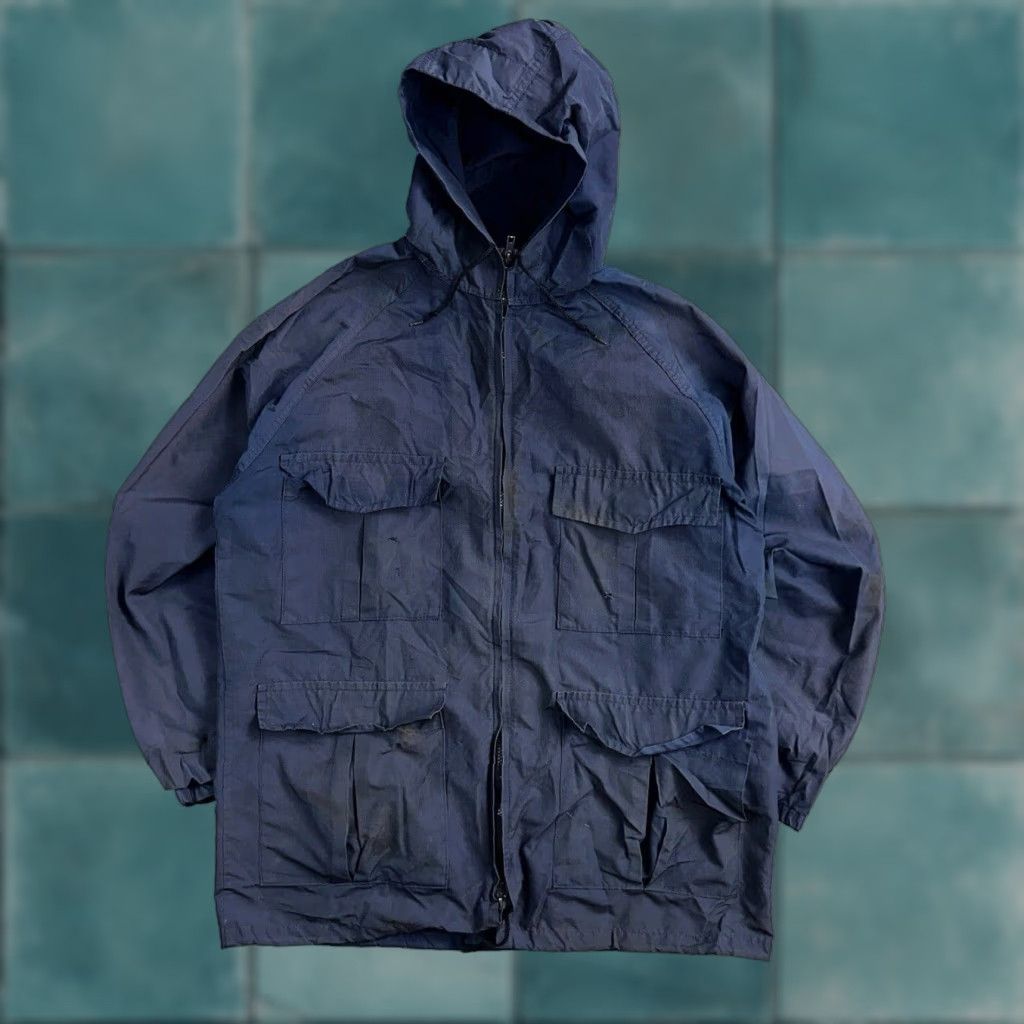 Eddie Bauer VTG Hooded Barn Jacket S Blue Cotton Chore Coat Track Hiking 90s Mens