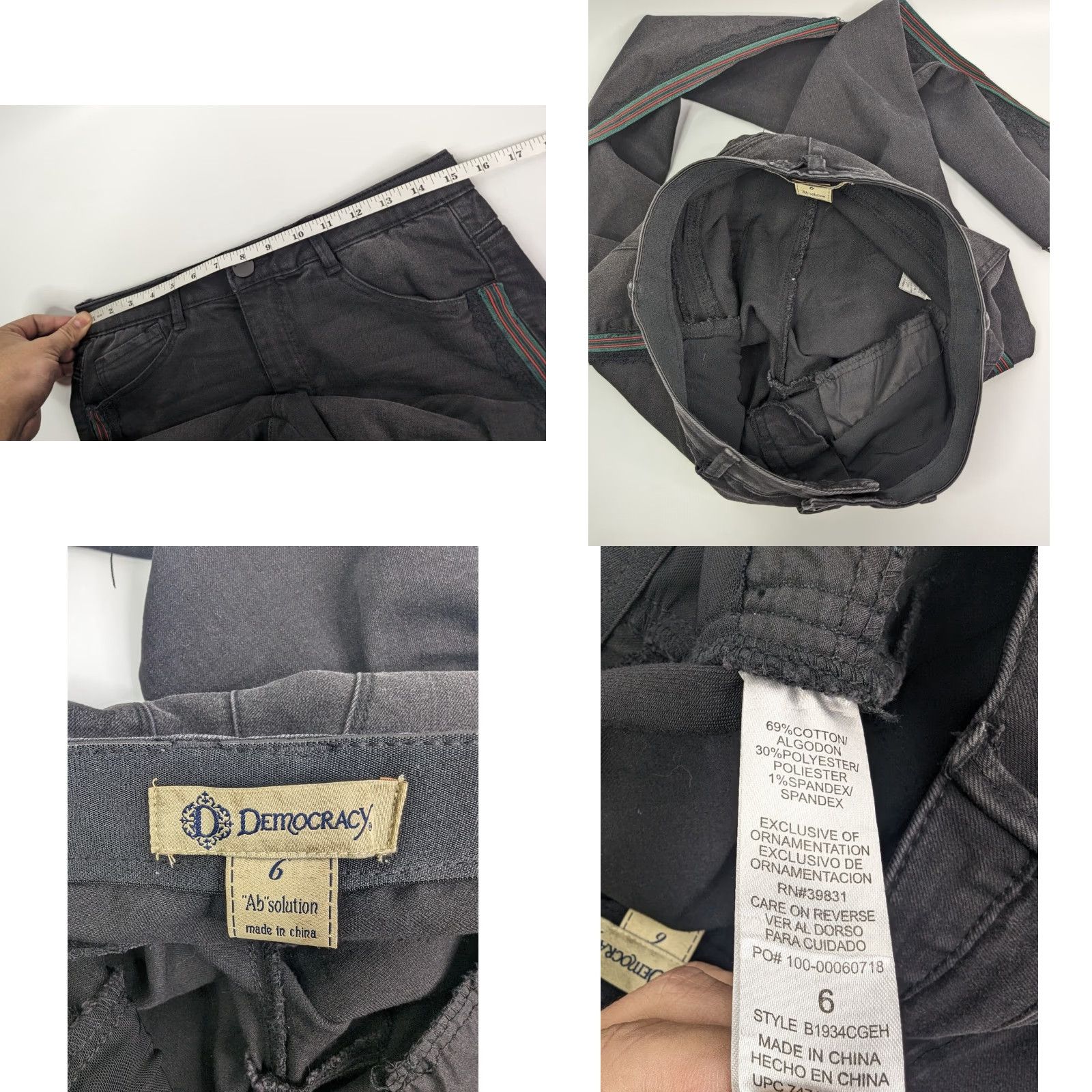Vintage Democracy Jeans Women's Size 6 Raw Hem Ankle Black Side Stripe Lace Size 28" / US 6 / IT 42 - 8 Thumbnail