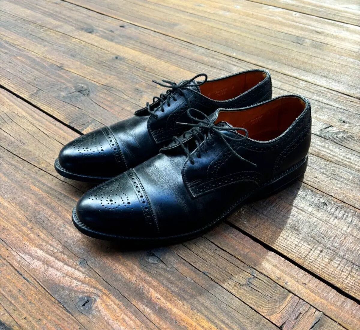 Allen Edmonds Black Cap Toe SANFORD Calf Leather Shoes Made in USA $335 Size US 10.5 / EU 43-44 - 2 Thumbnail