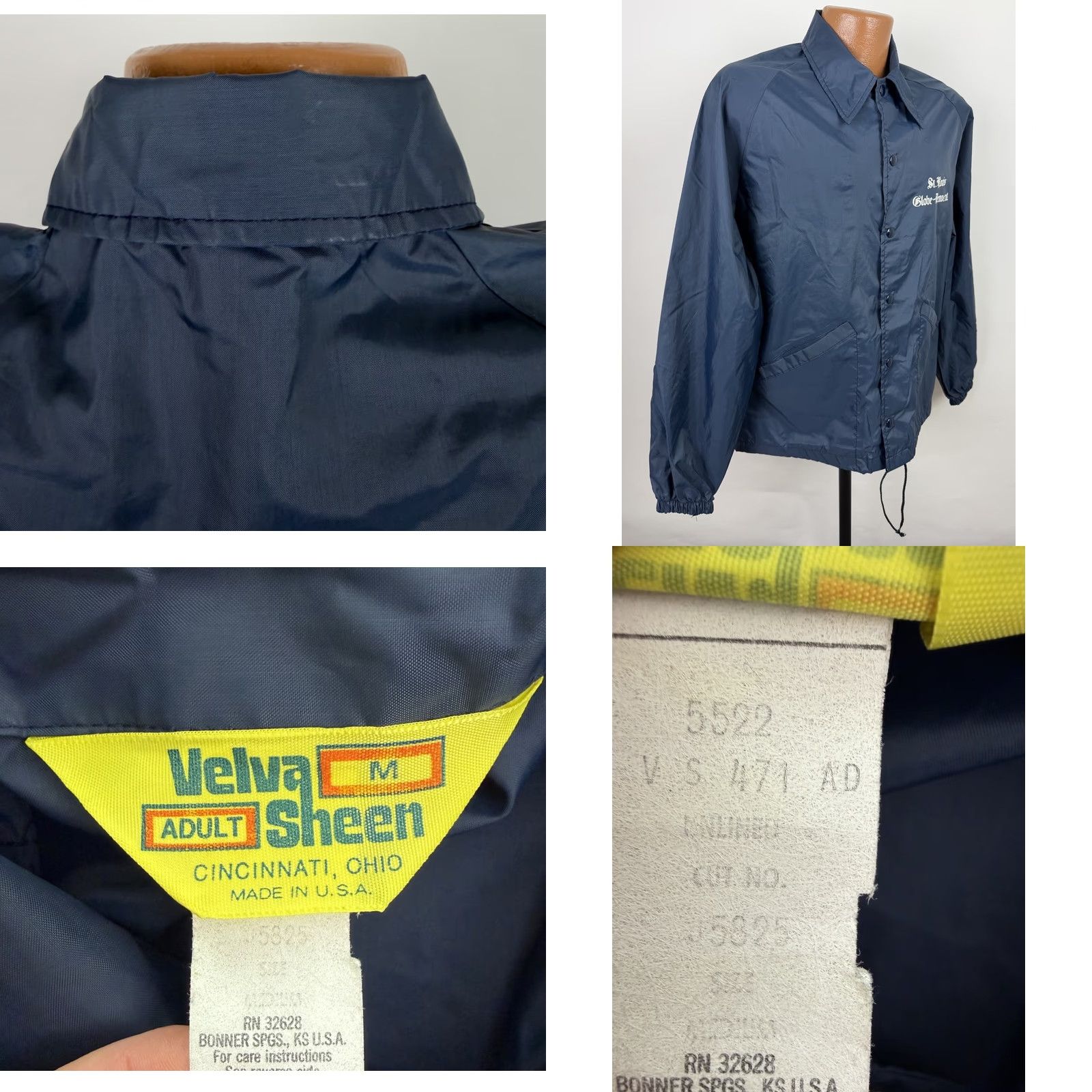 Velva Sheen VINTAGE Velva Sheen Jacket Mens Medium 70s Coach's St Louis Newspaper Windbreaker Nylon Blue Size US M / EU 48-50 / 2 - 8 Thumbnail