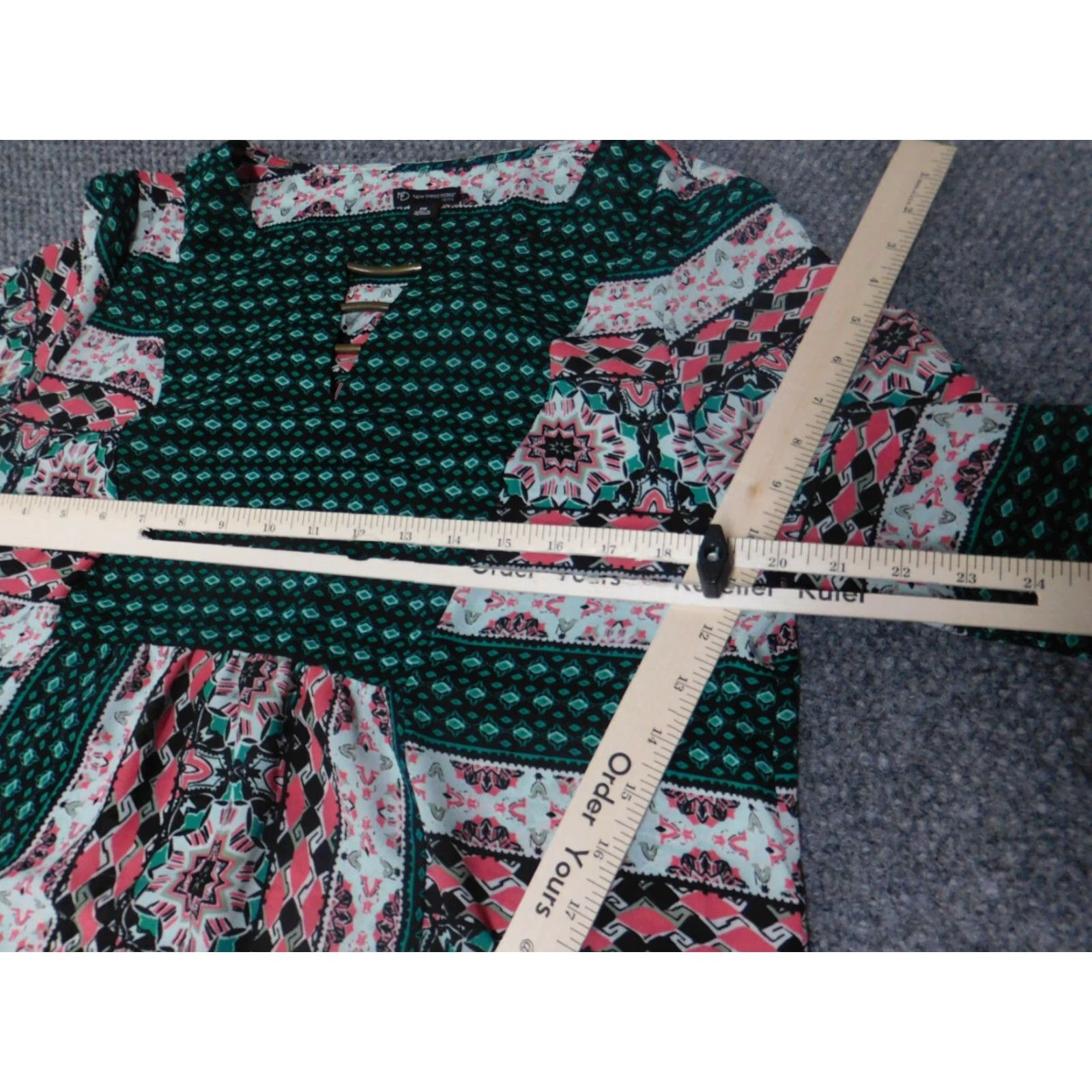 Vintage New Directions Blouse PM Petites Green Crew Neck Long Sleeve Polyester Rayon Blouse Womens Casual Shirt Size M / US 6-8 / IT 42-44 - 4 Thumbnail