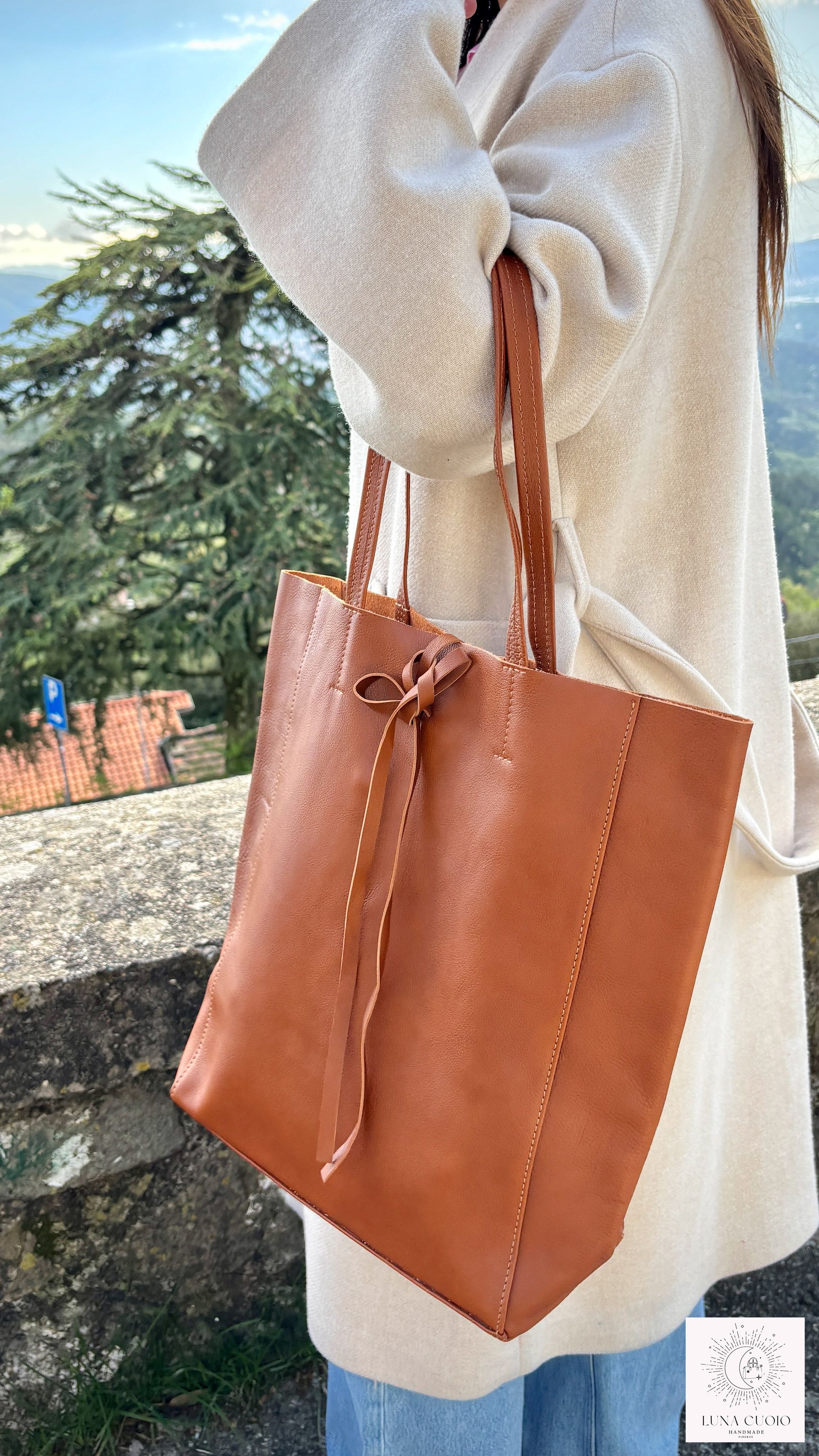 Vera Pelle Tan Leather Tote Bag From Italy Size ONE SIZE - 2 Thumbnail