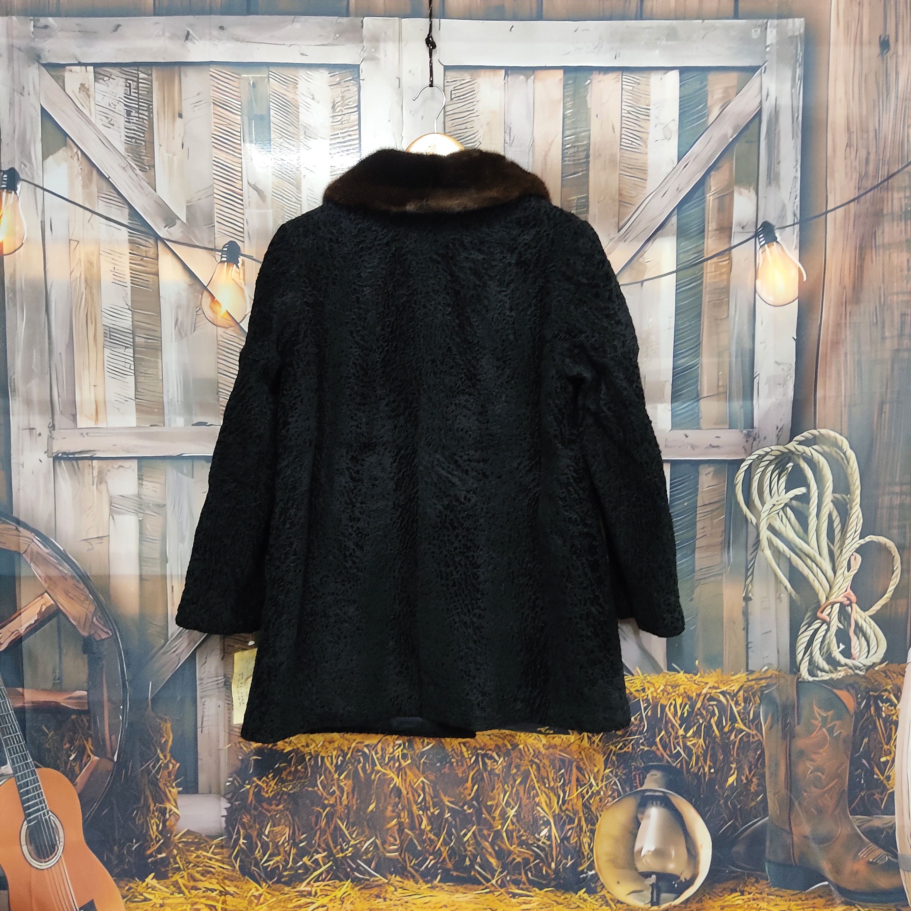 Japanese Brand OSFUR TOKYO Black Persian Lamb Coat with Mink Fur Size M / US 6-8 / IT 42-44 - 5 Thumbnail