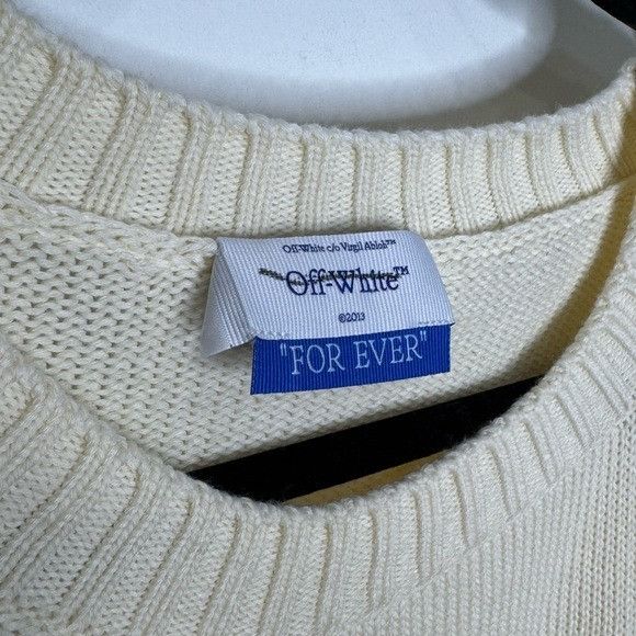 Off-White Off-White Crewneck Diagonal Stripe Jumper Beige Men’s Size L Size US L / EU 52-54 / 3 - 3 Thumbnail