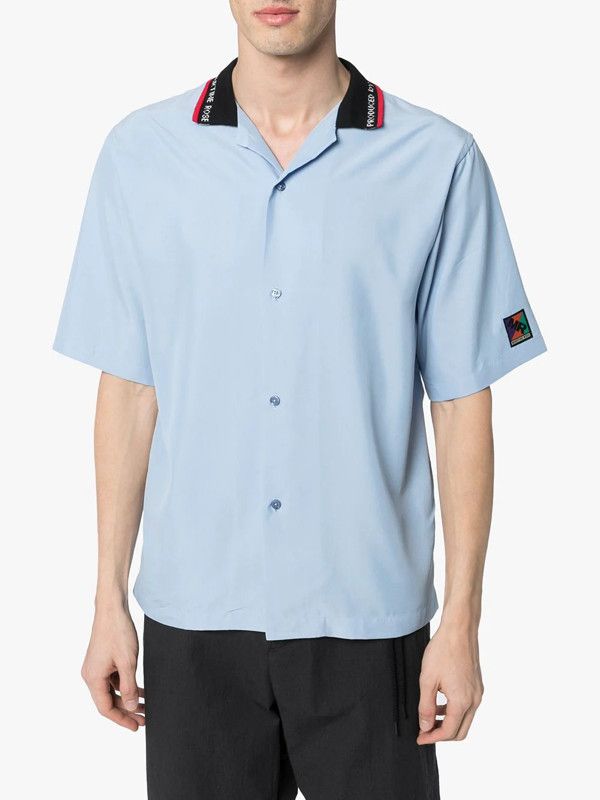 Martine Rose Tech Bowling Shirt W/ Logo Rib Collar In Blue Size US M / EU 48-50 / 2 - 4 Thumbnail