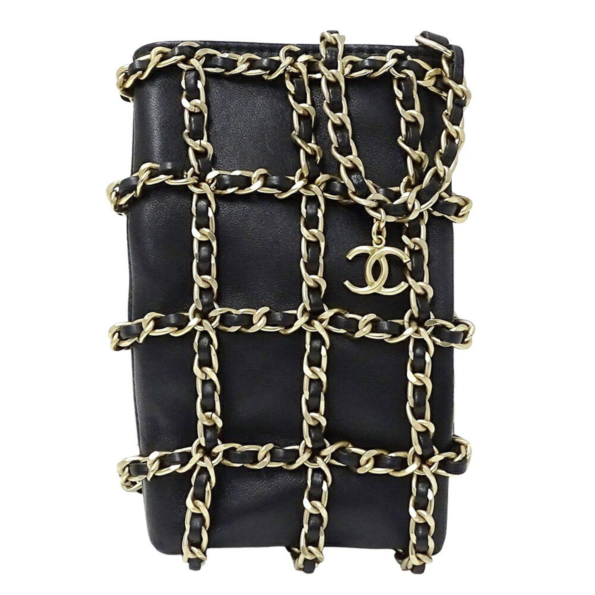 Chanel Pouch For Women, Smartphone Pouch, Shoulder Bag, Leather, Black, Chain Bag, Women's