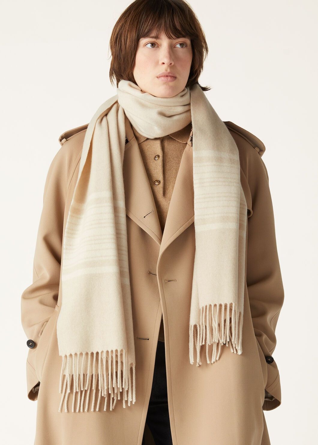 Loro Piana o1w1db10725 FAO4344 Size: OS /Suitcase Stripe Scarf in Beige Size ONE SIZE - 2 Thumbnail