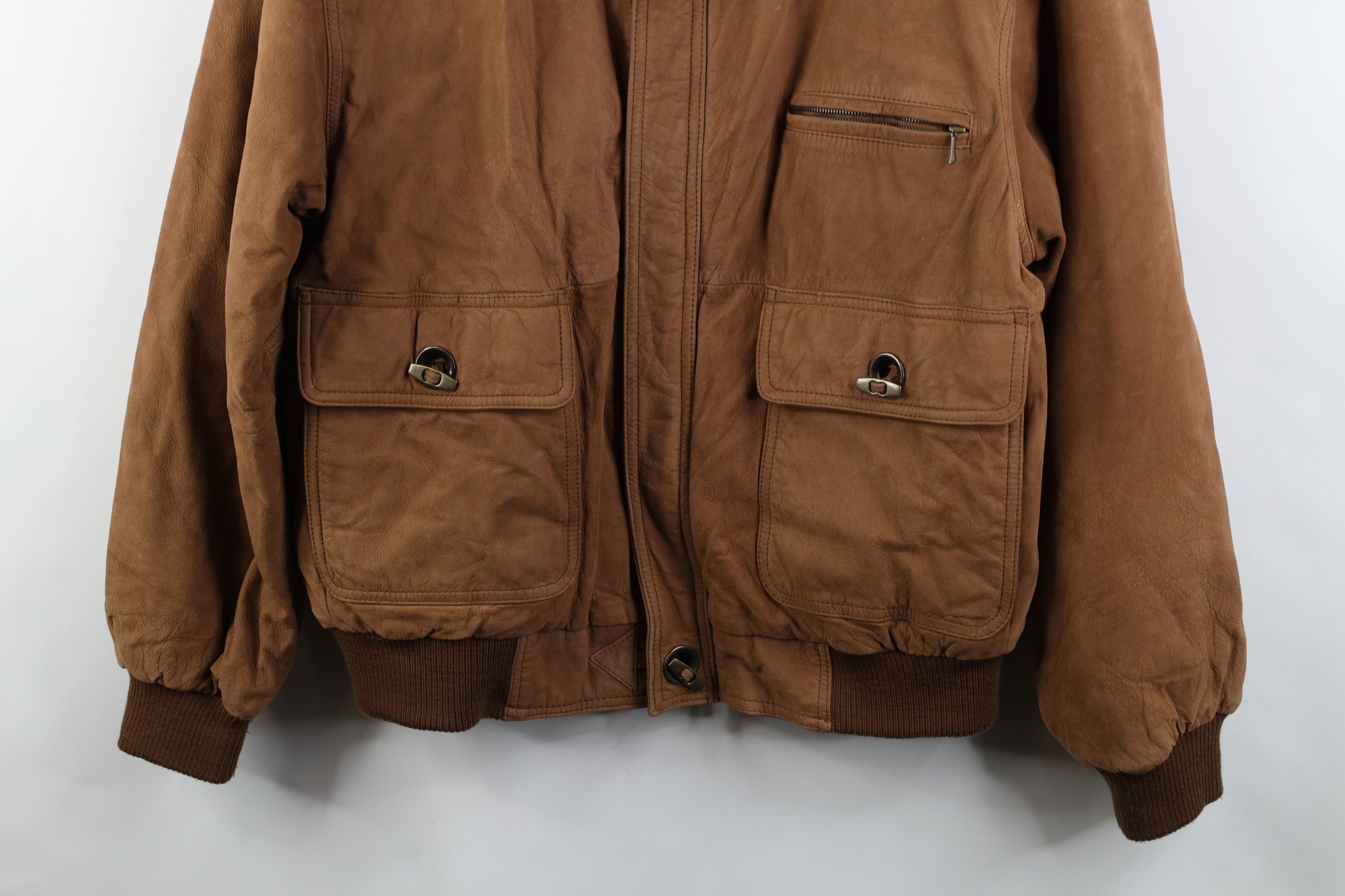 Vintage Vintage 90s Streetwear Button Suede Leather Bomber Jacket Size US XL / EU 56 / 4 - 3 Thumbnail
