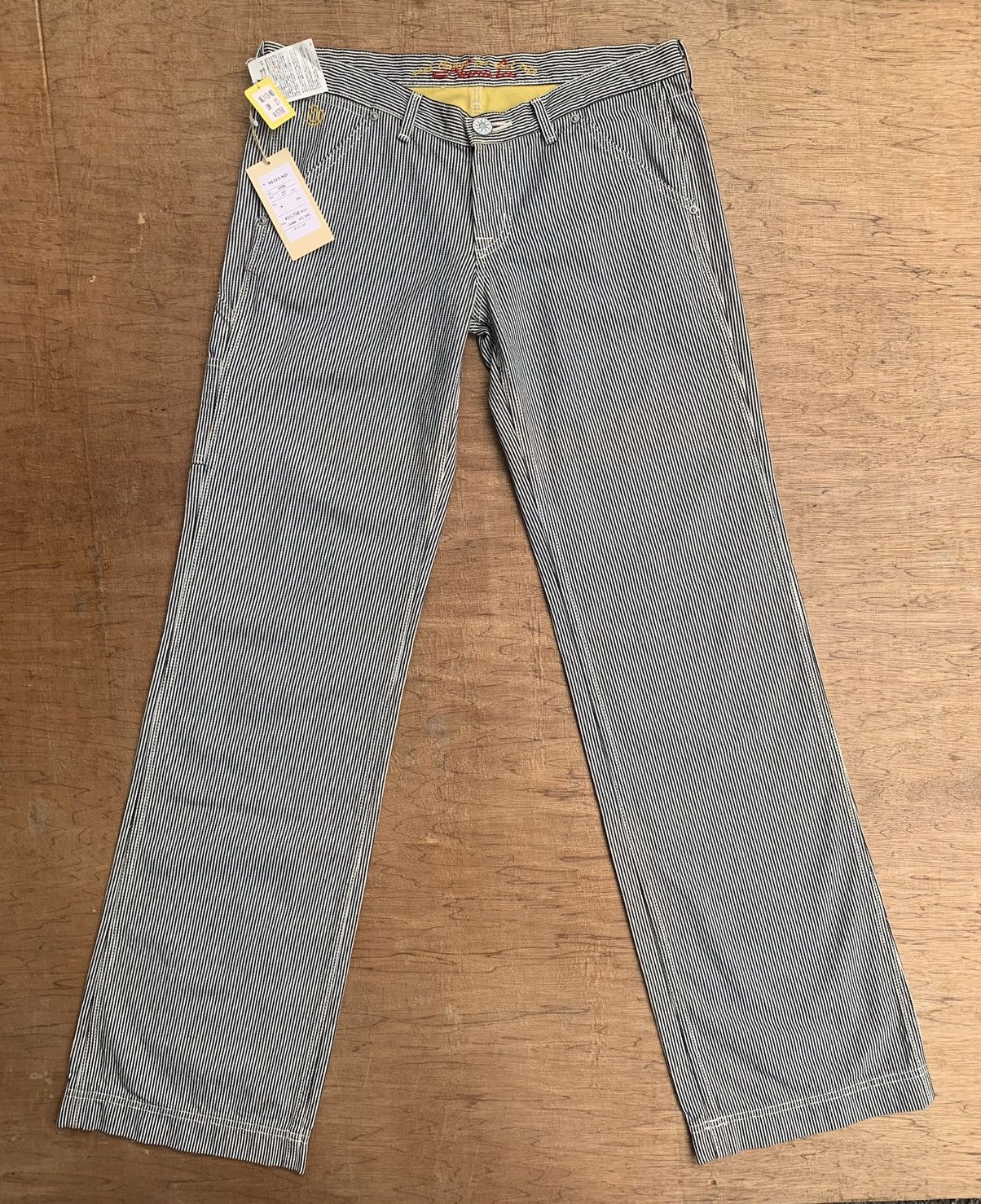 Japanese Brand × Vintage Nana-La Baggy Flare Carpenter Hickory Stripe Pants Size 31" - 7 Thumbnail