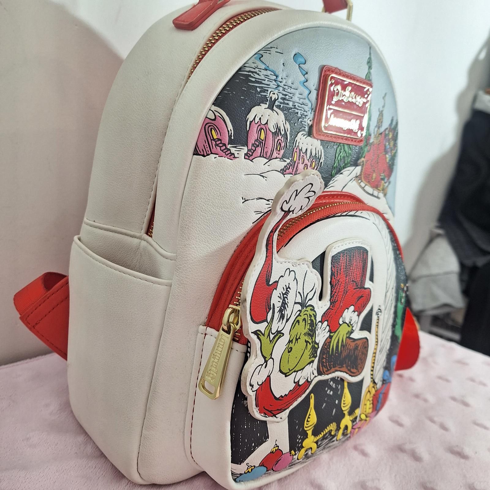 Designer LOUNGEFLY Dr. SeuSS The Grinch Christmas Edition. Back Pack Size ONE SIZE - 4 Thumbnail