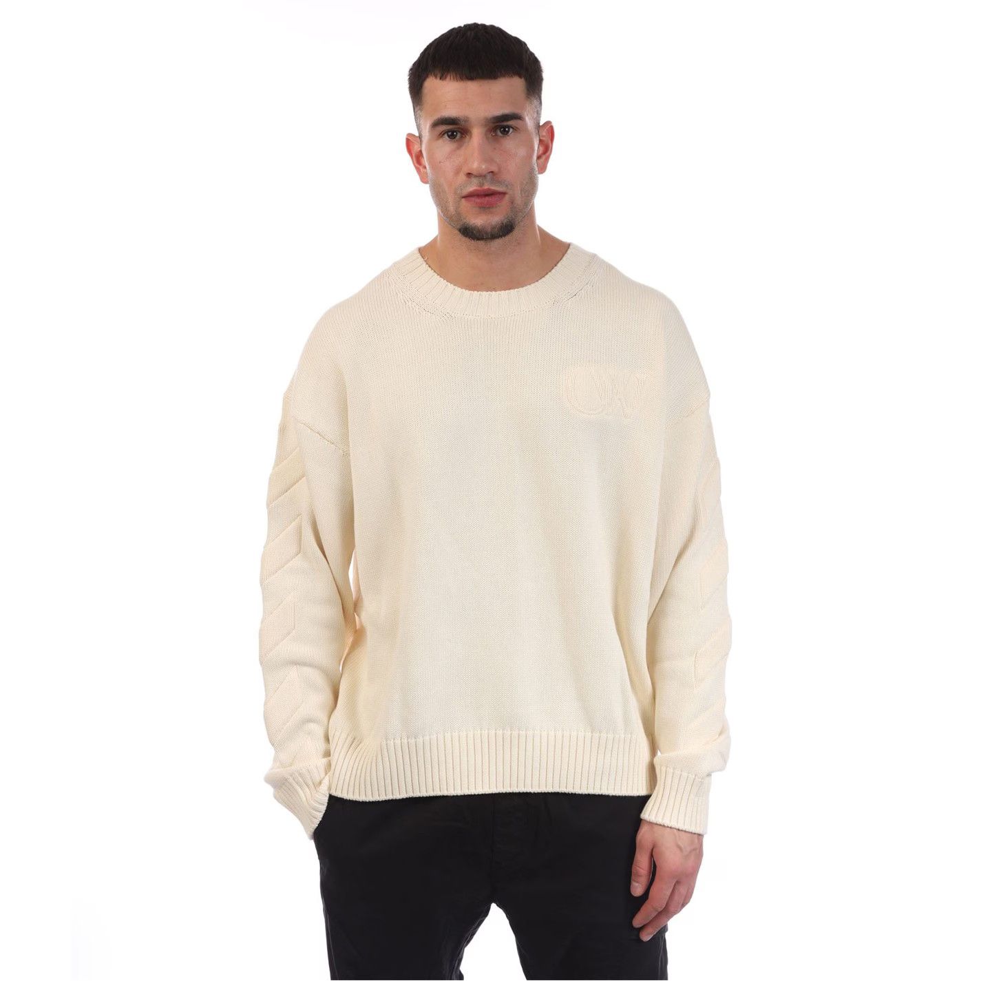Off-White o1g2r1mq0226 3D Diagonal Knit Crewneck Sweatshirt In Cream Size US S / EU 44-46 / 1 - 1 Thumbnail