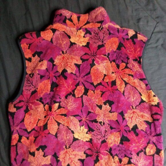 Other Vintage Duffel Outdoor Autumn Leaves Fleece Zipper Vest Size XL / US 12-14 / IT 48-50 - 5 Thumbnail