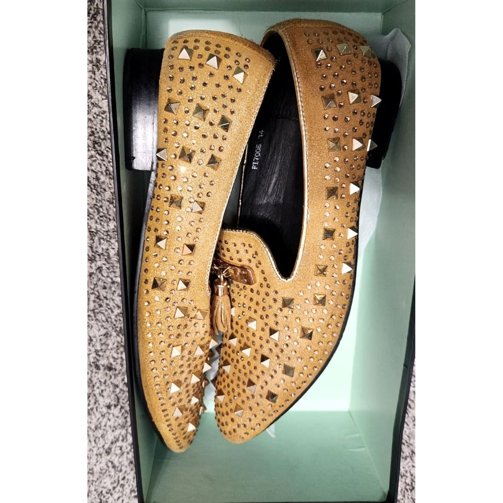 Vintage Fiesso Men Dress Loafer Slip On Glitter Gold Spikes Suede 14 M Gold Glitter Spike Fashion Fi-7005 FI-7005 Size US 14 / EU 47 - 2 Thumbnail