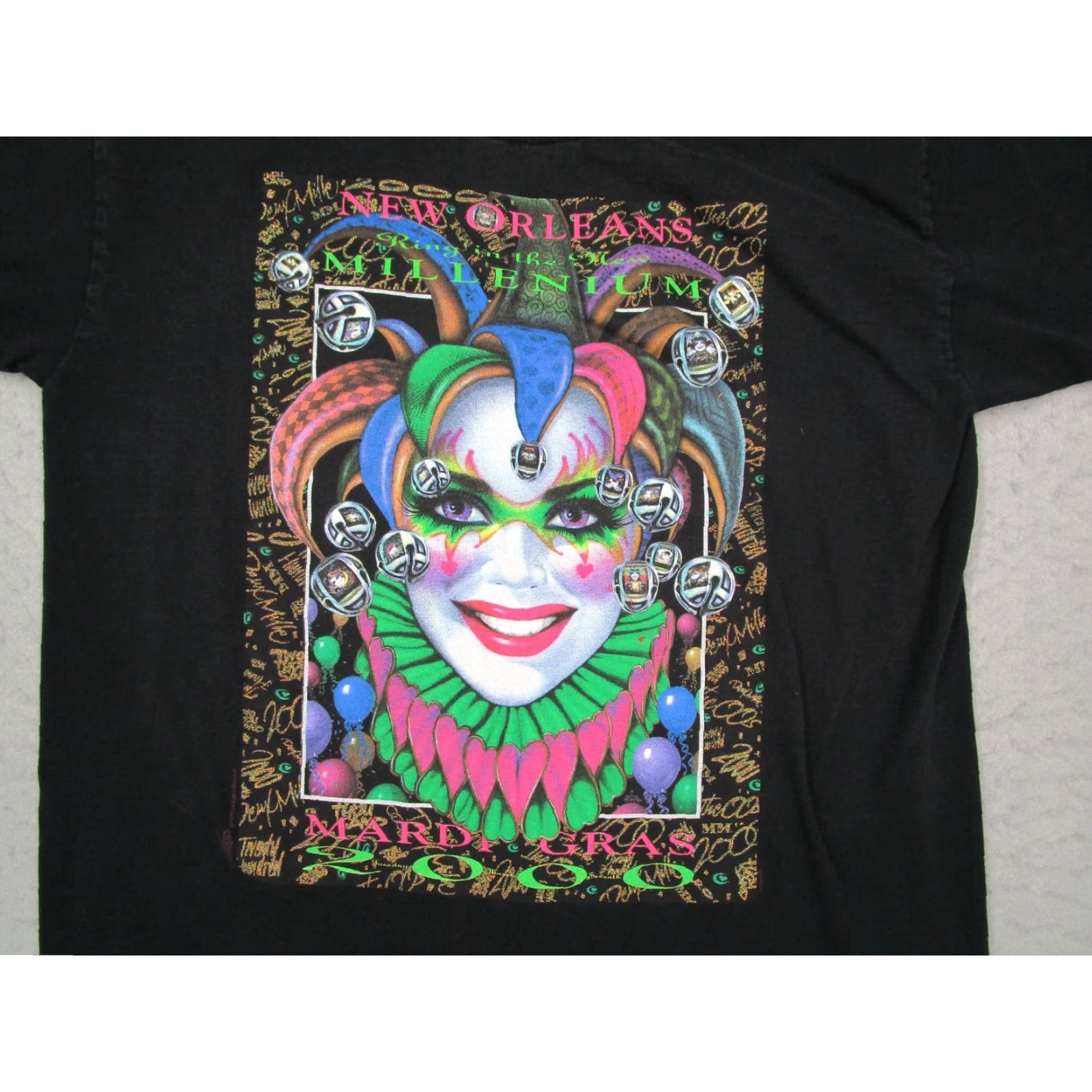 Fruit Of The Loom Vintage Fruit of the Loom Shirt Mens Large Black Mardi Gras 2000 Millennium 90s Retro T-Shirt Size US L / EU 52-54 / 3 - 2 Thumbnail