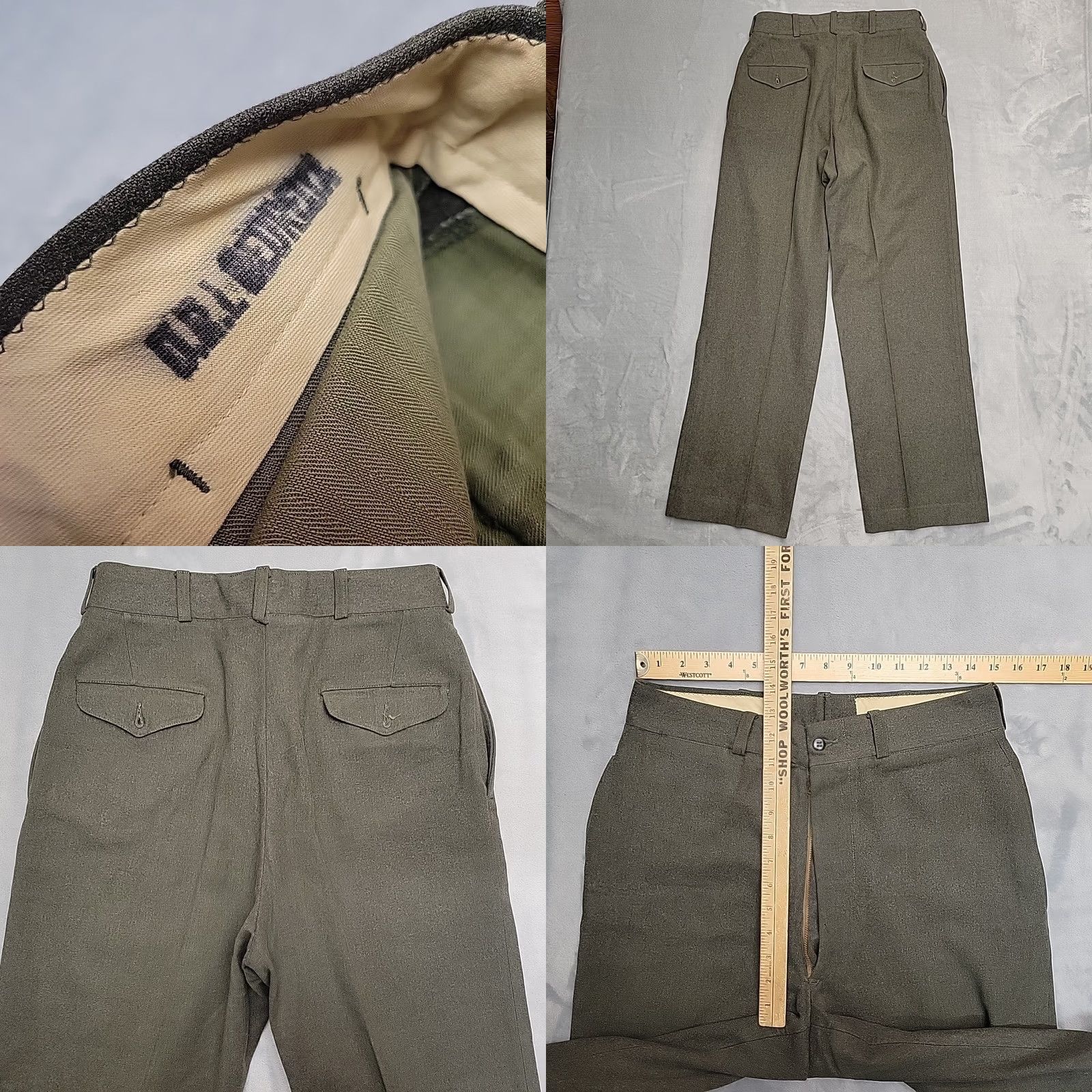 Vintage VINTAGE Military Pants Mens 32x31 Green Wool Zip Fly Flap Pocket 60s 70s READ Size US 32 / EU 48 - 8 Thumbnail