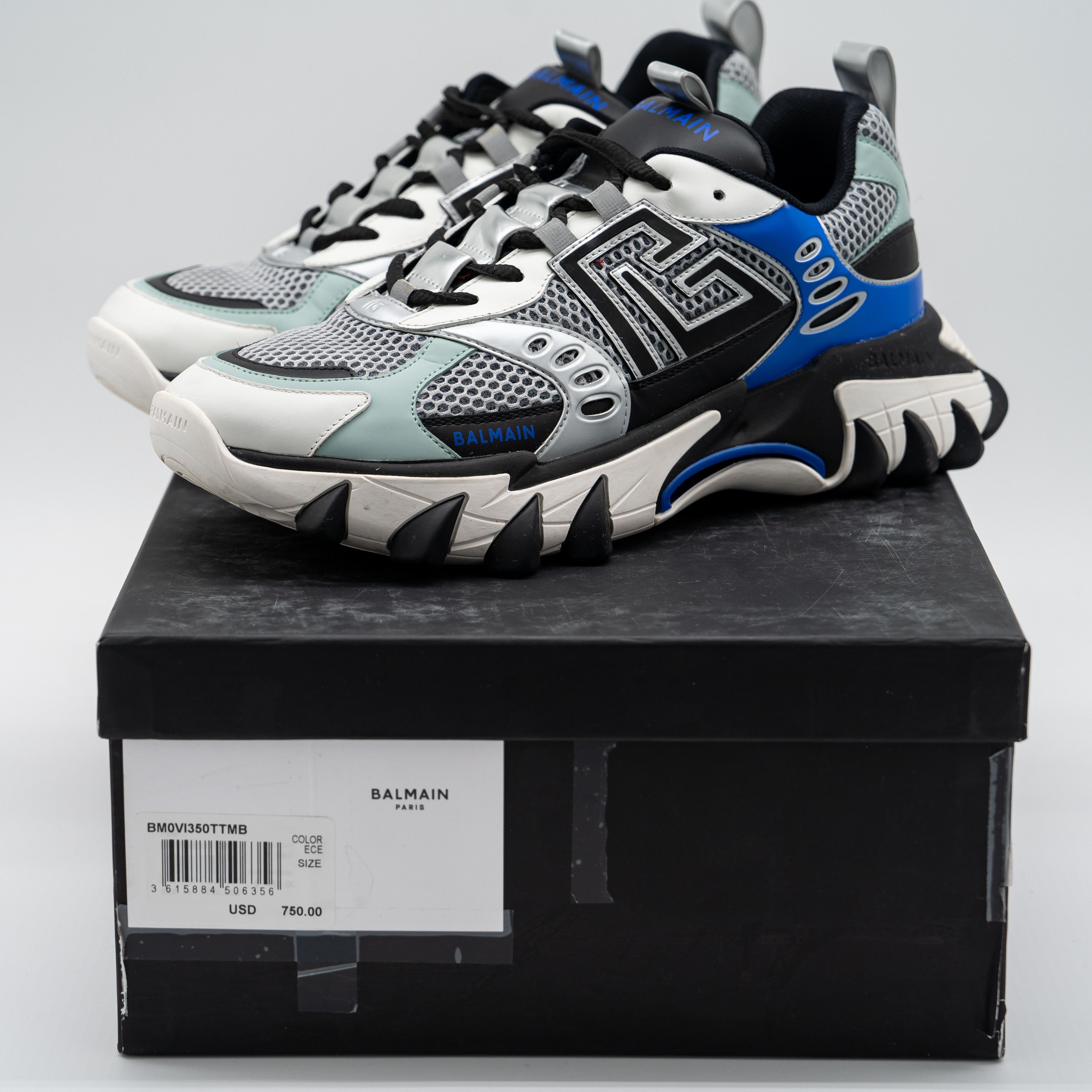 Balmain 44 11 US Balmain B-East White Black Blue Silver Sneakers Size US 11 / EU 44 - 17 Thumbnail