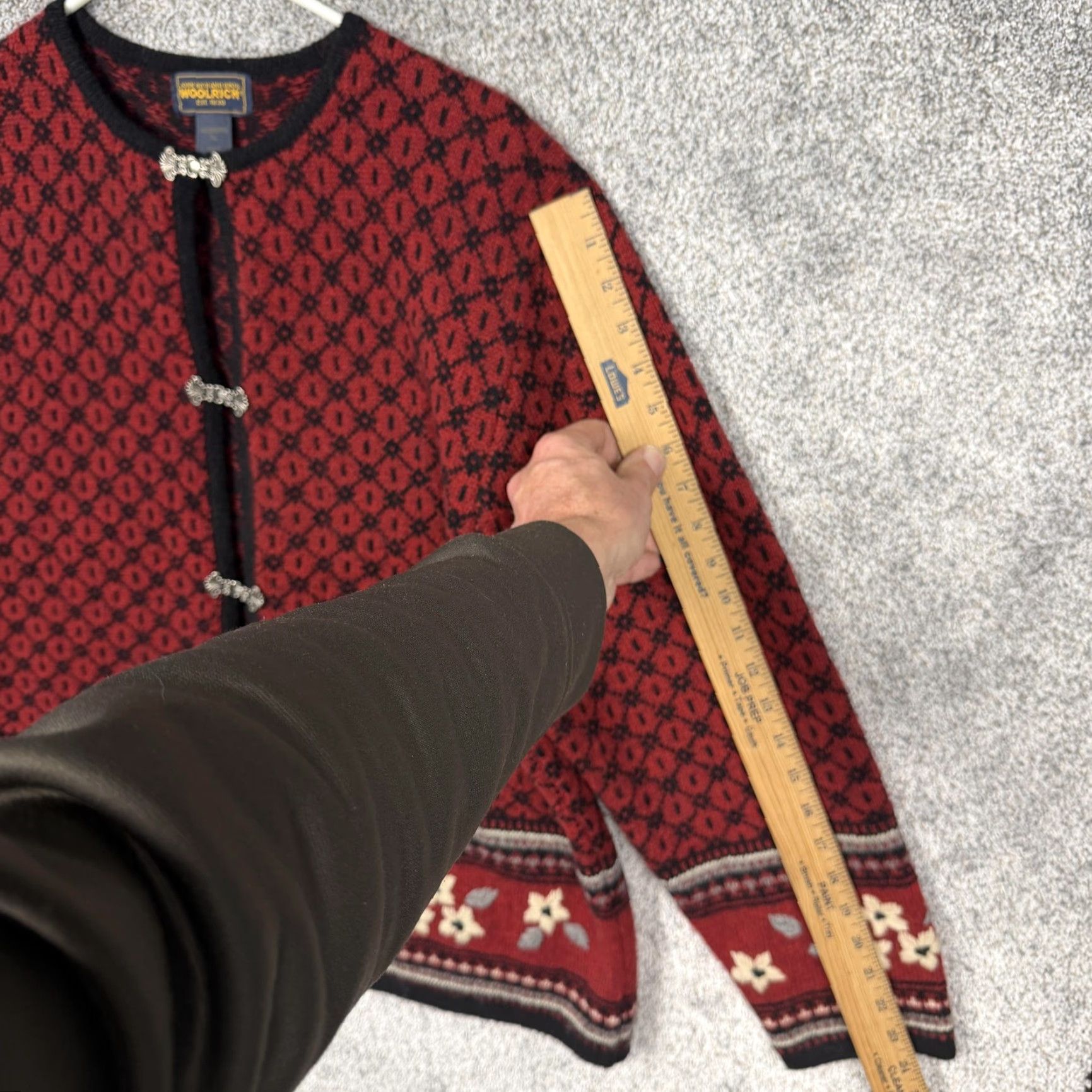 Vintage Vtg 90s Woolrich Cardigan Sweater Womens XL Red Fair Isle Wool Nordic Cabincore Size XL / US 12-14 / IT 48-50 - 3 Thumbnail