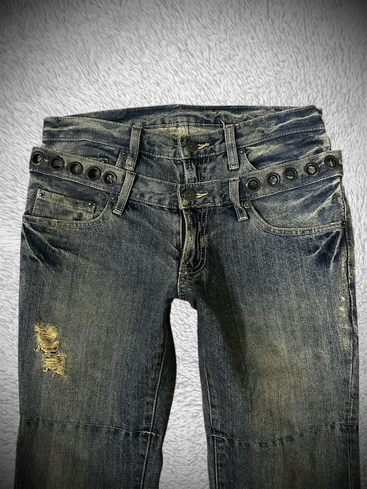 Japanese Brand 💥rare💥 ppfm bondage punk double waist washed denim jeans Size US 32 / EU 48 - 3 Thumbnail