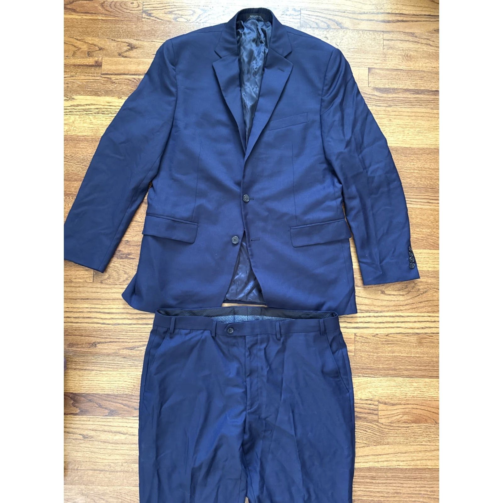 Ralph Lauren Ralph Lauren Black Label Mens Navy Blue Suit 44L 2 Piece Wool Wool Jacket Flat Front Athletic Regular 2 Button 4-Button Sleeve Jeans? Size 44R - 2 Thumbnail