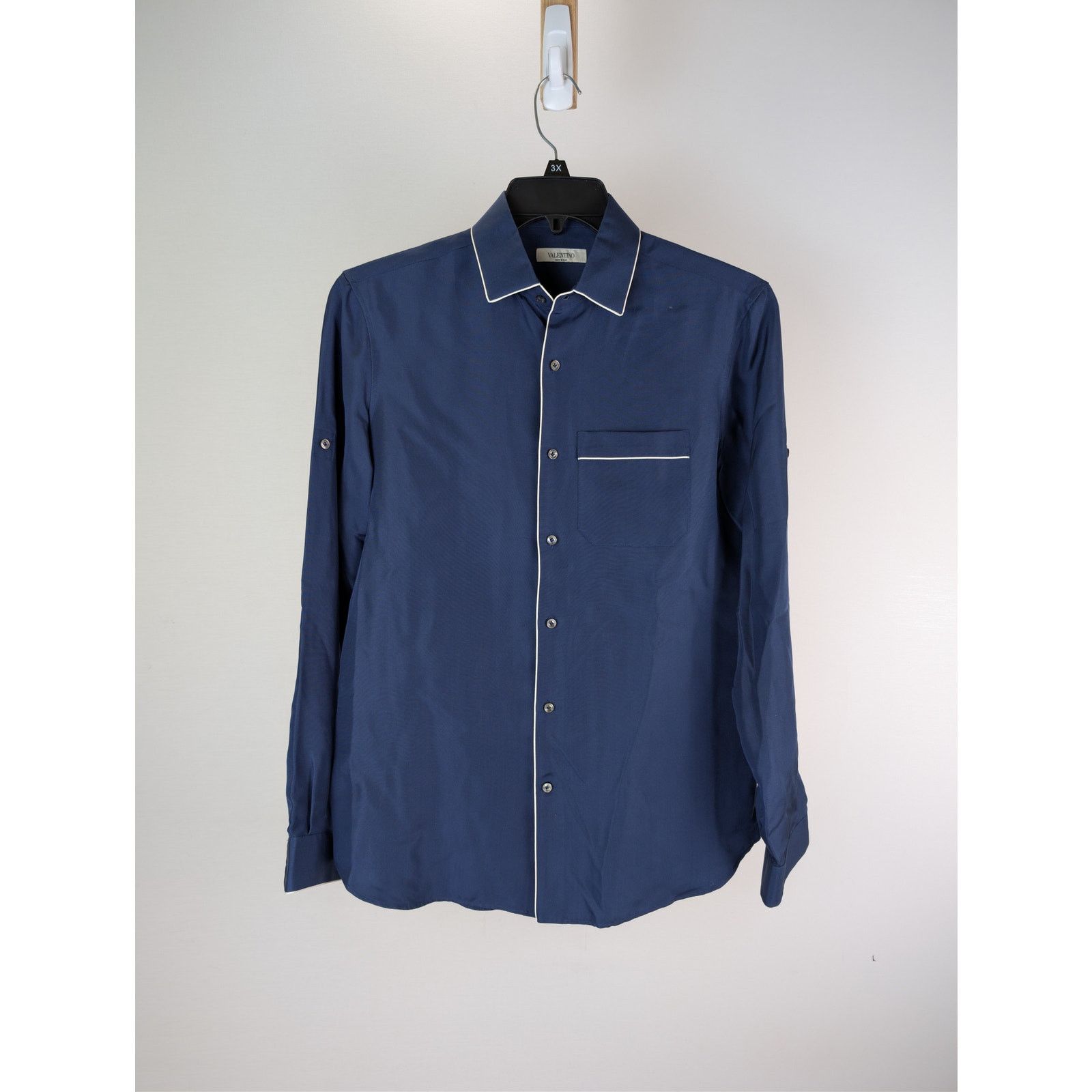 Valentino o1rshd1 CC20 silk piped Button up Shirt in Navy Blue Size US S / EU 44-46 / 1 - 8 Thumbnail