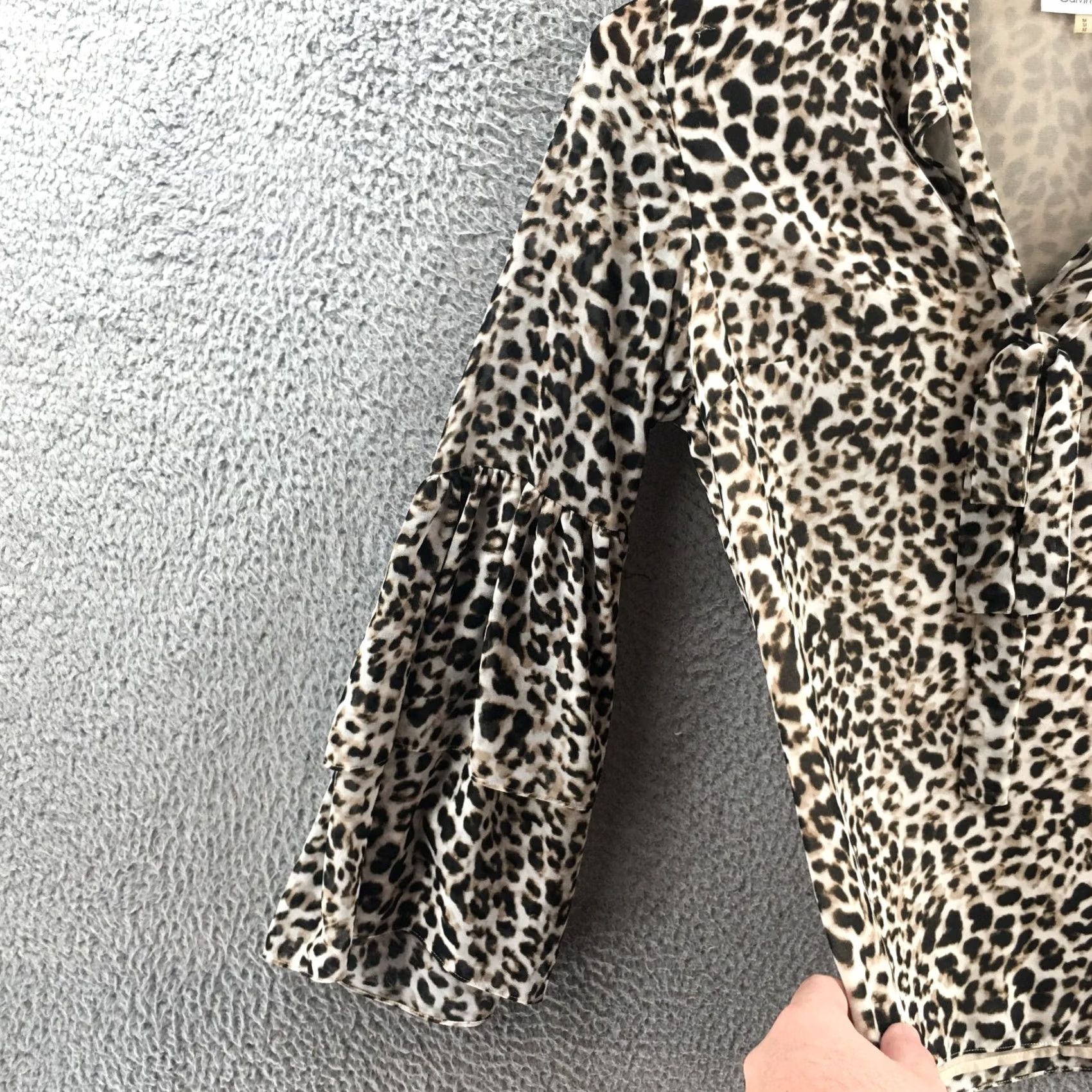 Calvin Klein Calvin Klein Blouse Womens Medium Multicolor Leopard Print Tie Neck Tunic Top Size M / US 6-8 / IT 42-44 - 4 Thumbnail