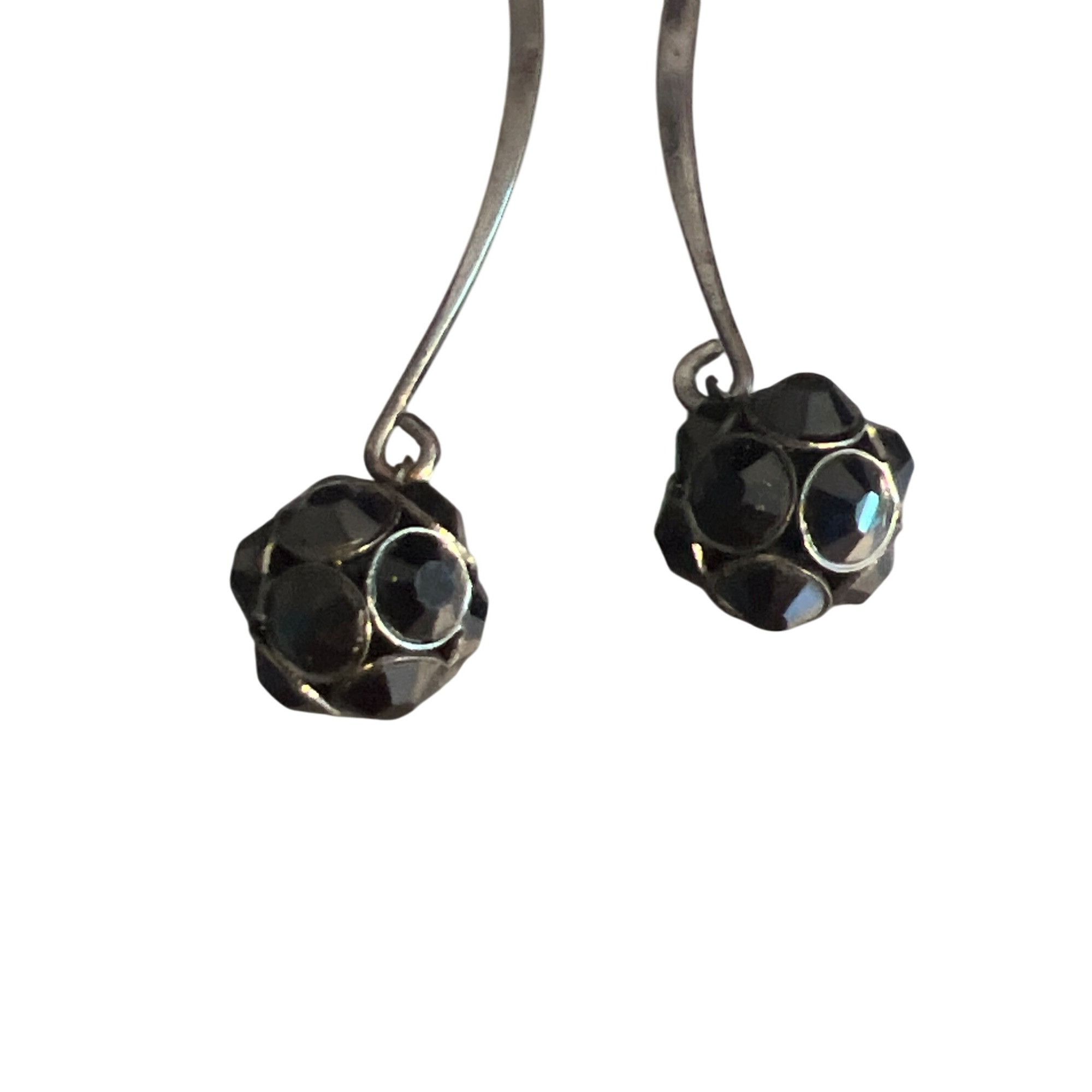 Other Gunmetal Modern Hoop Earrings Black Glass Faceted Rhinestone Size ONE SIZE - 2 Thumbnail