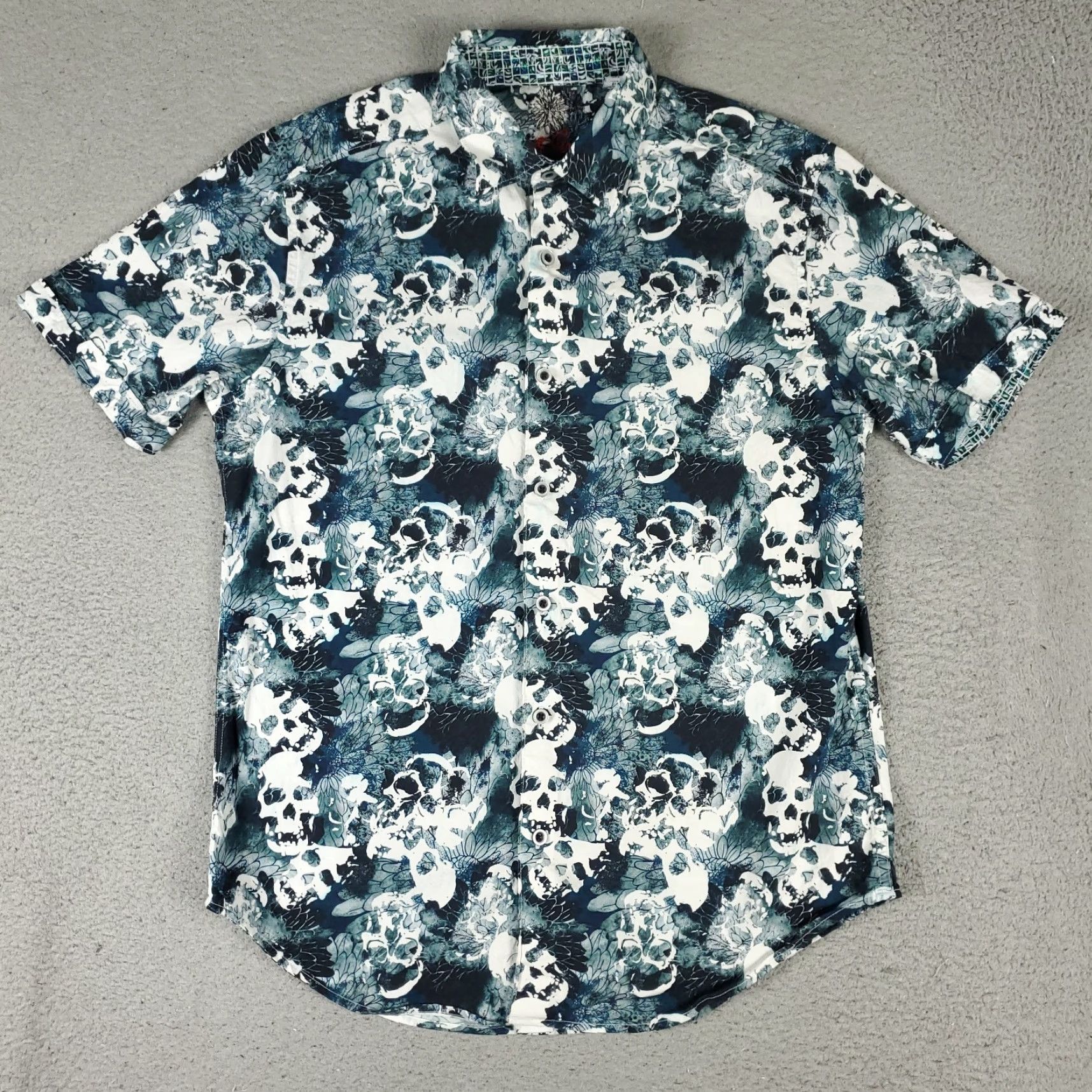Robert Graham Robert Graham Shirt Mens Small Blue Skull All Over Print Floral Short Sleeve Shirt Size US S / EU 44-46 / 1 - 2 Thumbnail