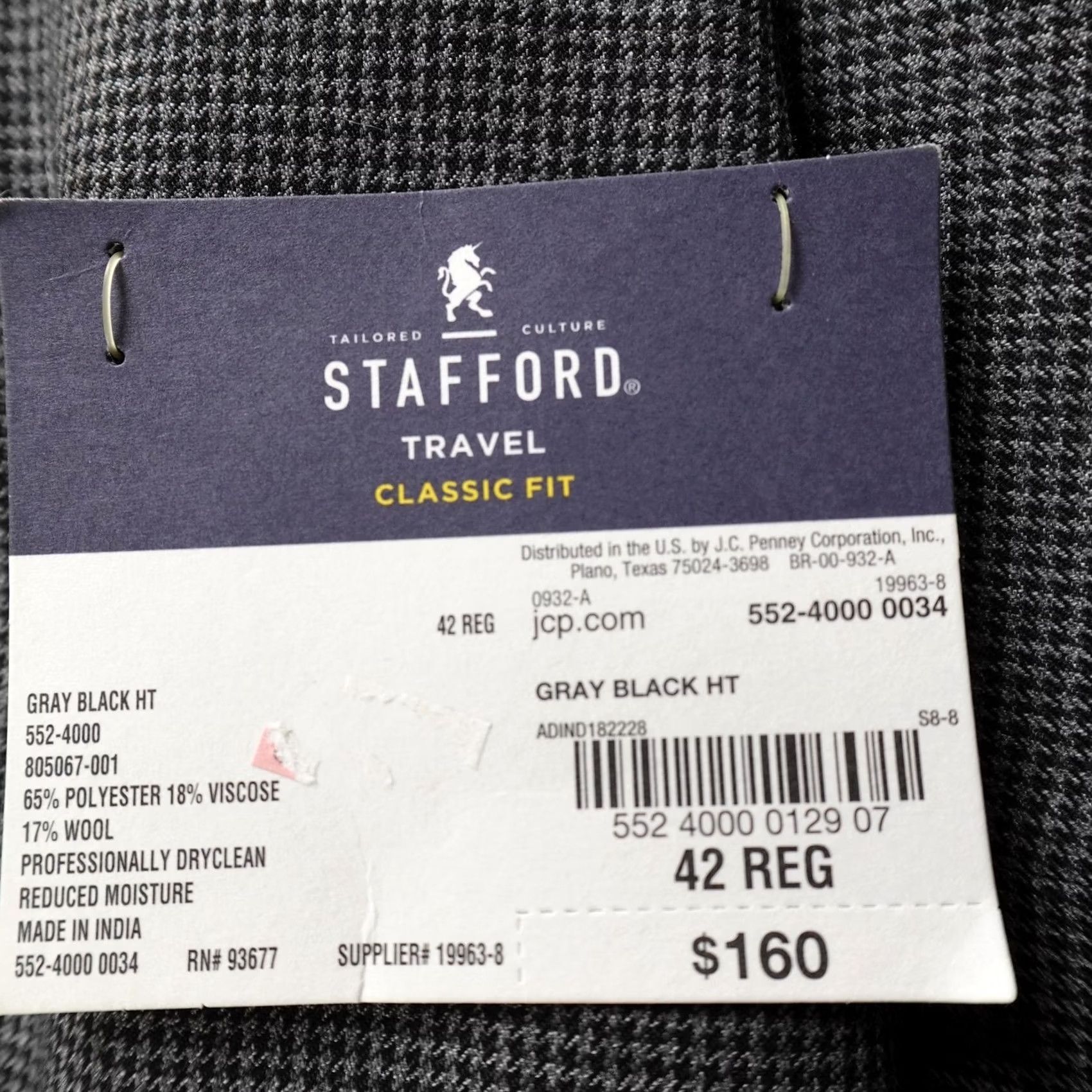 Stafford Stafford Blazer Mens 42R Gray Check Wool Classic Fit Sport Coat Jacket Suit Size 42R - 4 Thumbnail