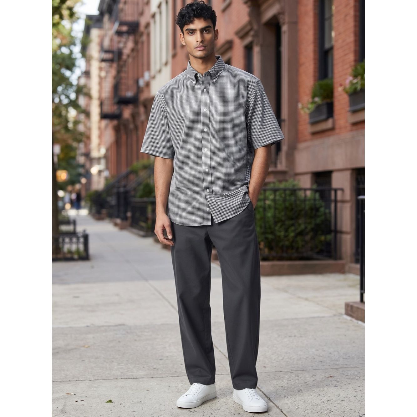 Stafford Stafford Black White Check Short Sleeve Button Down Wrinkle Size US M / EU 48-50 / 2 - 1 Thumbnail