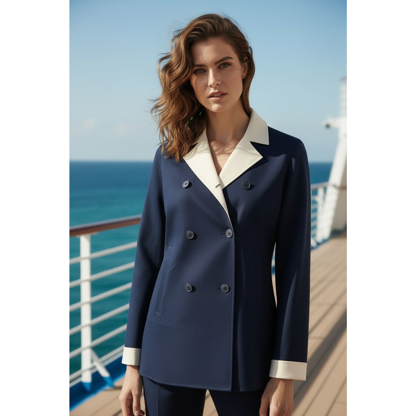Loro Piana LORO PIANA Caleb Navy Cotton Double Breasted Jacket Blazer Size XL / US 12-14 / IT 48-50 - 2 Thumbnail