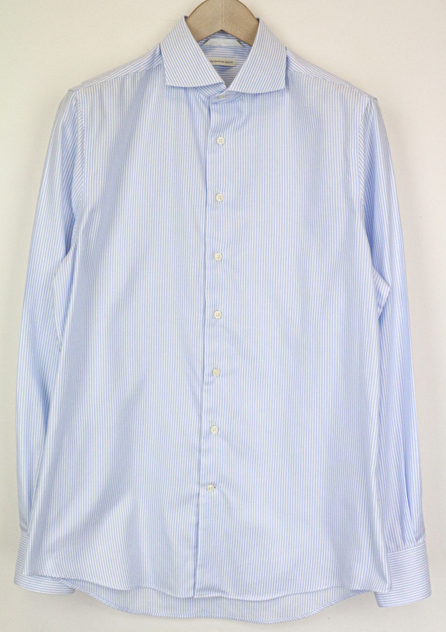 Suitsupply 41/16 Extra Slim Blue Cotton Striped Cutaway 78787 Size 40R - 1 Thumbnail