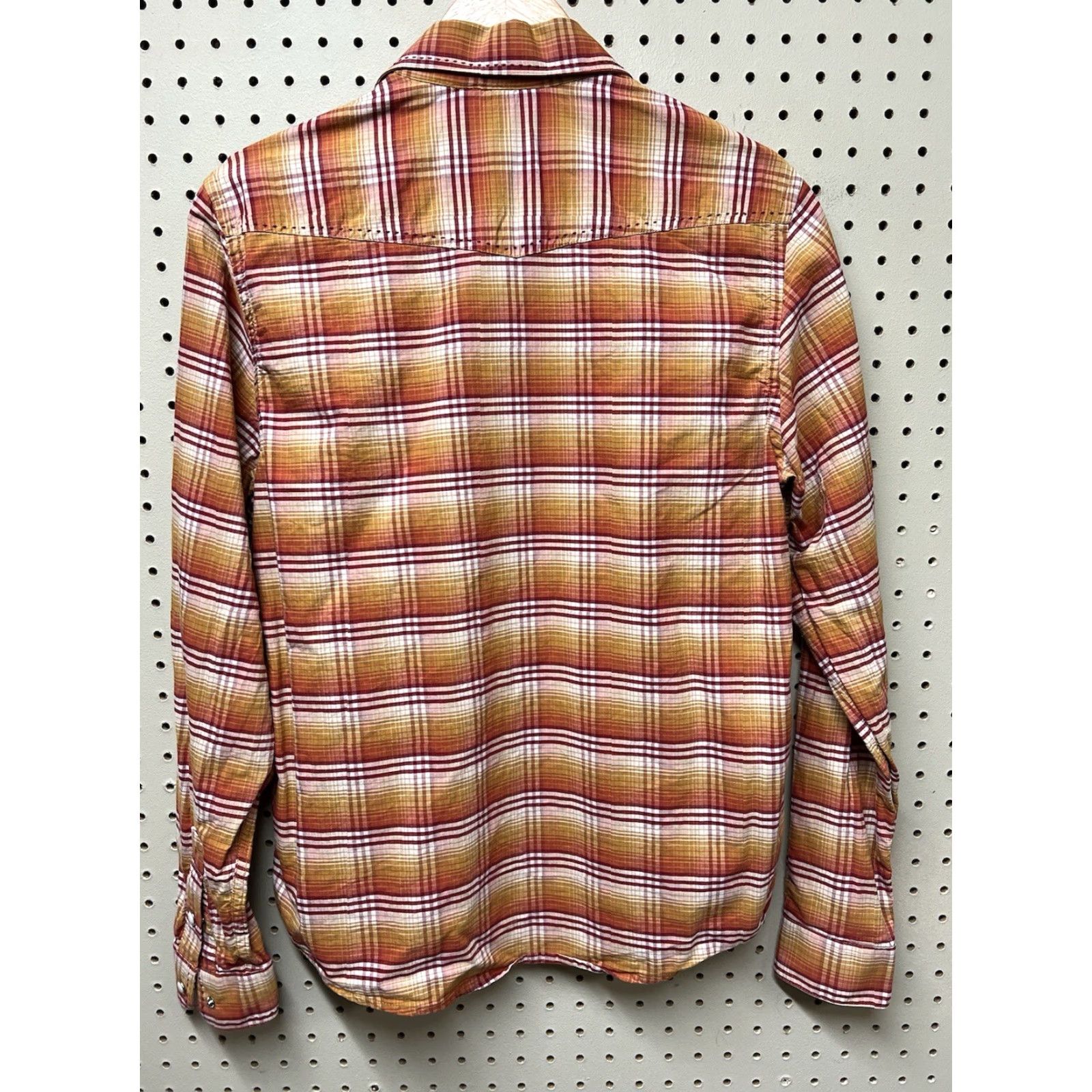 Vintage Rough Stock WOMEN'S Western Snap Shirt M Orange Slim Plaid Long Sleeve Button-Up with Pockets Vintage: No Size M / US 6-8 / IT 42-44 - 2 Thumbnail
