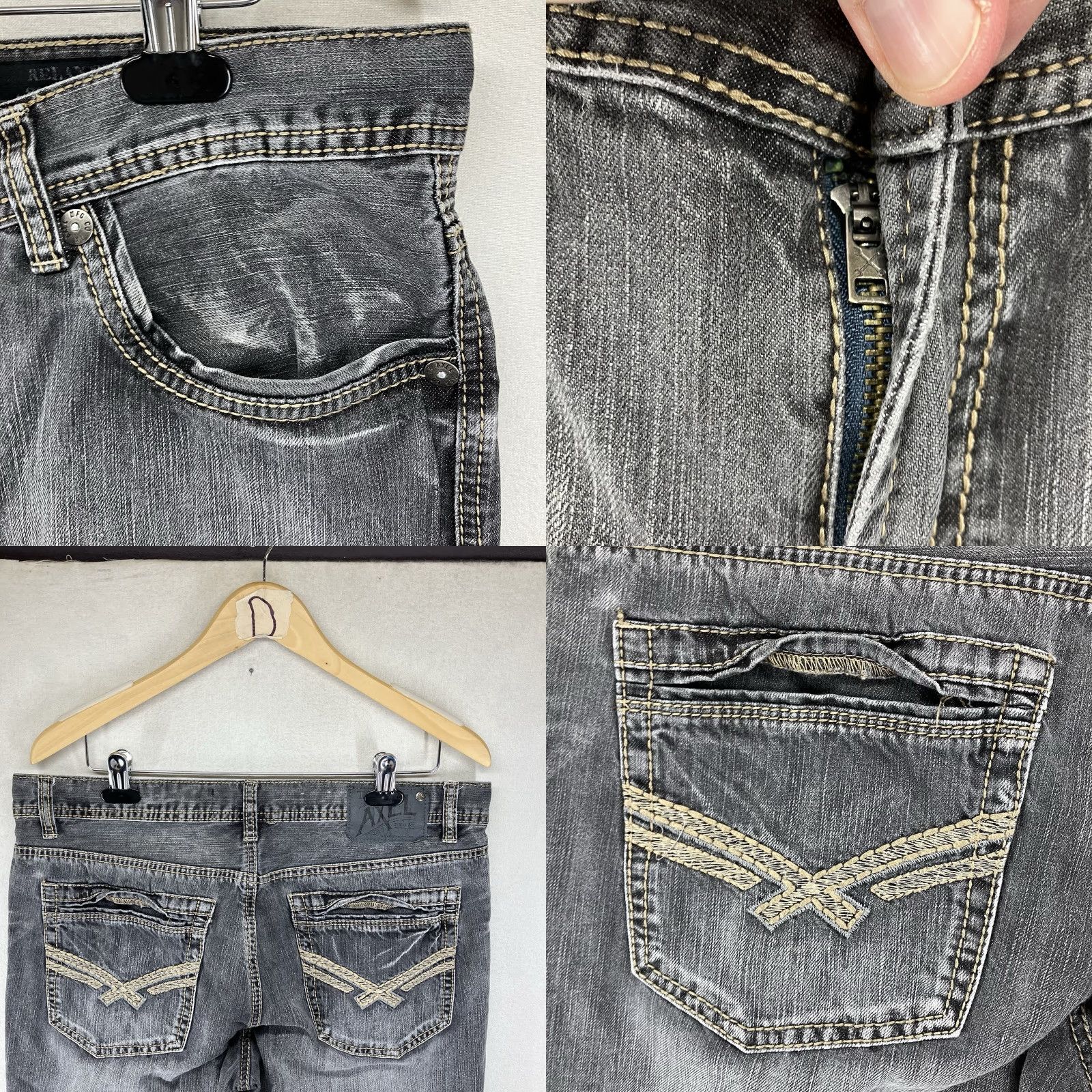 Denime VINTAGE Black Rock Gray Denim Jeans Men Relaxed Straight 34x29 90s Biker Style Size US 34 / EU 50 - 8 Thumbnail
