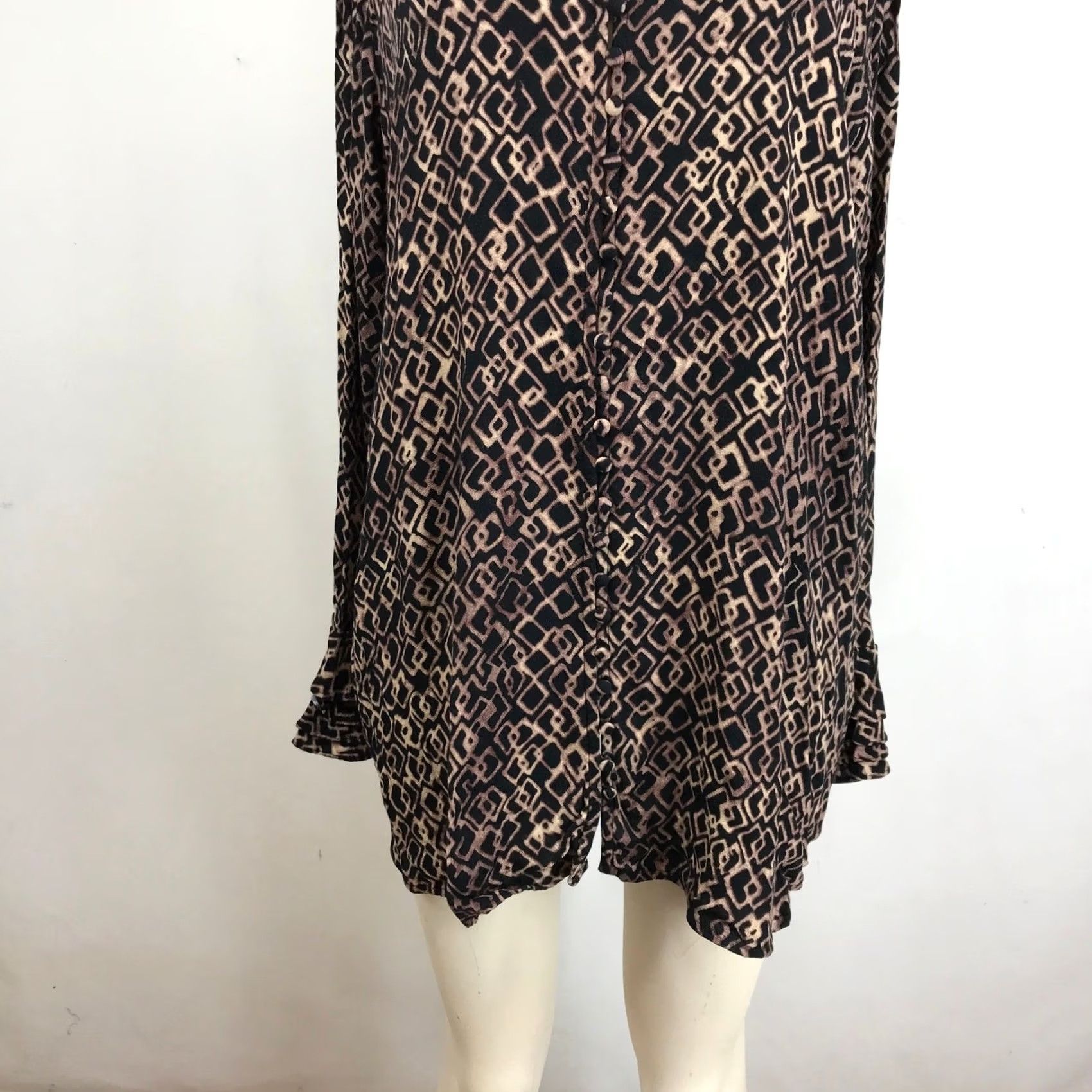 Soft Surroundings Soft Surroundings Womens 1X Black Tan Geometric Button Down Tunic Top Size XL / US 12-14 / IT 48-50 - 3 Thumbnail