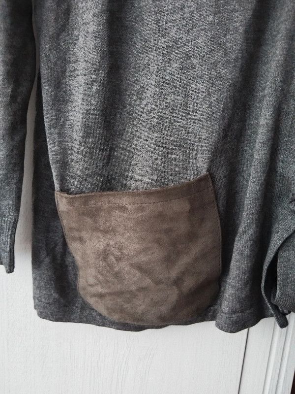 Other × Vintage Marina Rinaldi grey cardigan wool silk cashmere suede Size L / US 10 / IT 46 - 3 Thumbnail